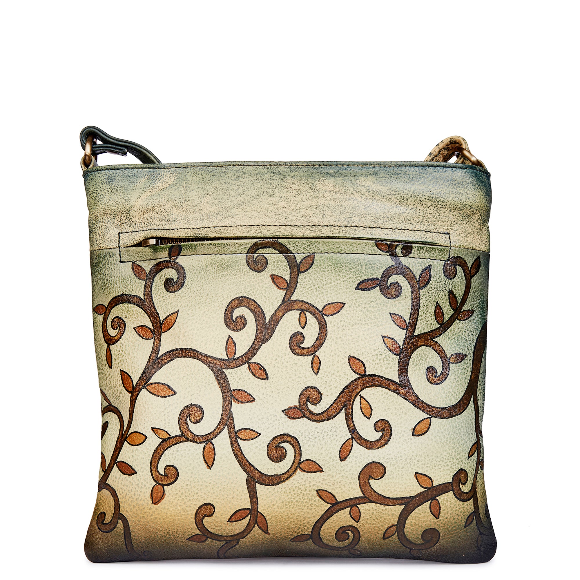 Hand-Painted Black Slim Crossbody bag with Dual Compartments