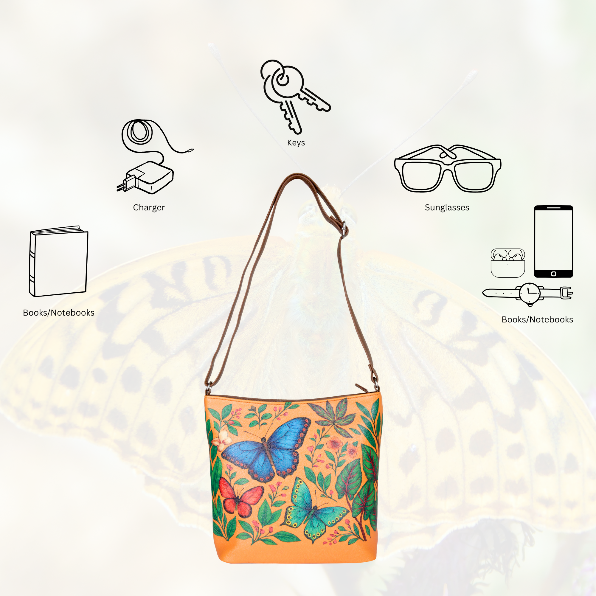 Printed Leather Crossbody Bag – Adjustable Sling & Over the Shoulder Bag for Women – Stylish Handbag & Travel Purse