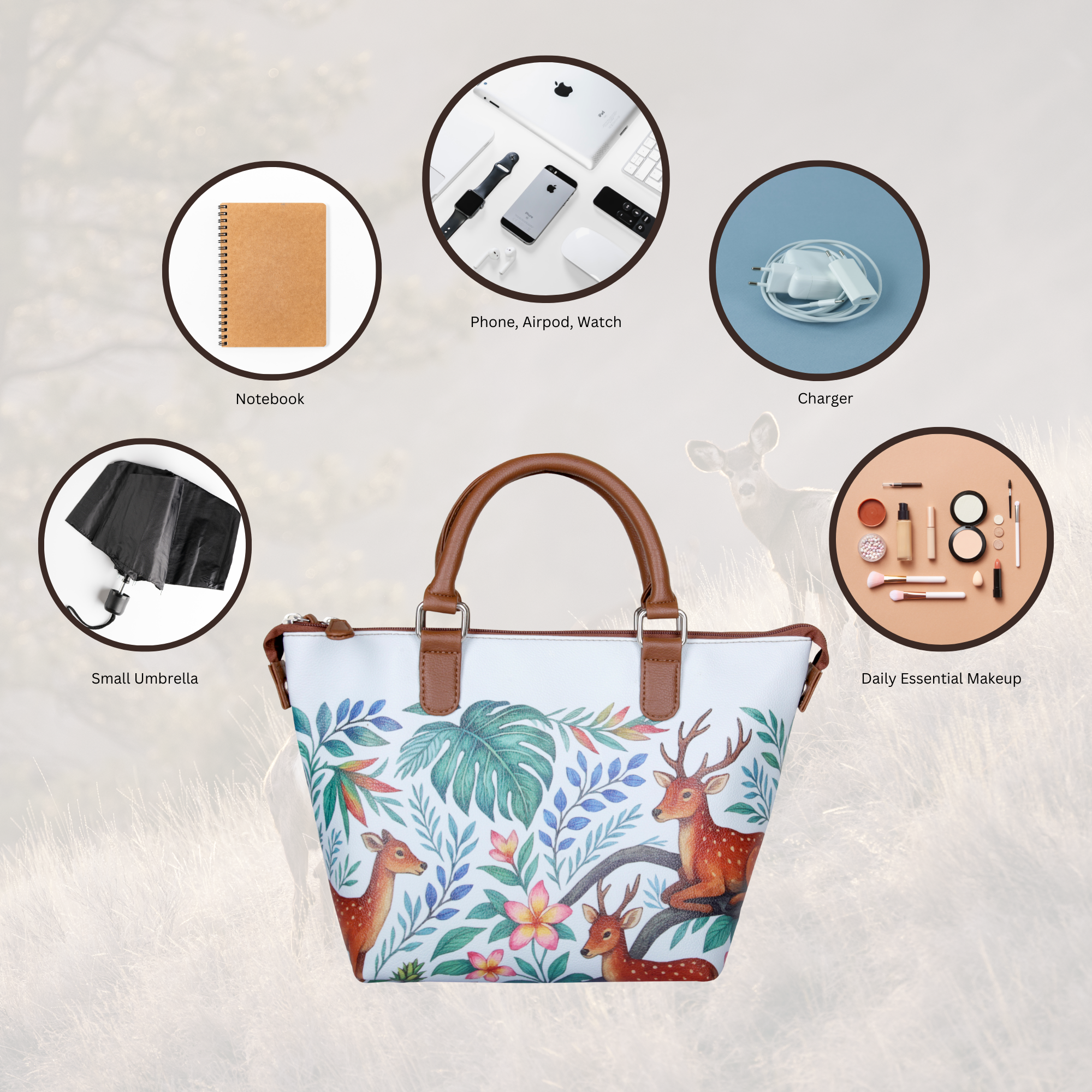 Women’s Genuine Leather 3-in-1 Printed Convertible Shoulder Bag – Stylish Top Handle Crossbody & Handbag Purse – Everyday Use