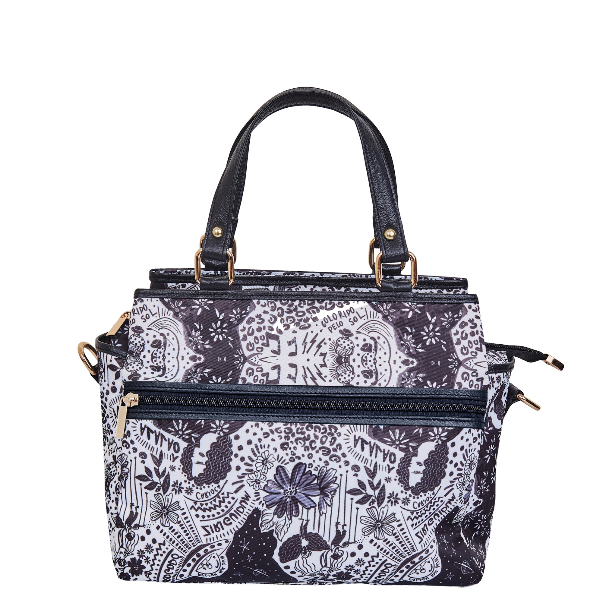Monochrome Leather Multi-Compartment Satchel with for Women