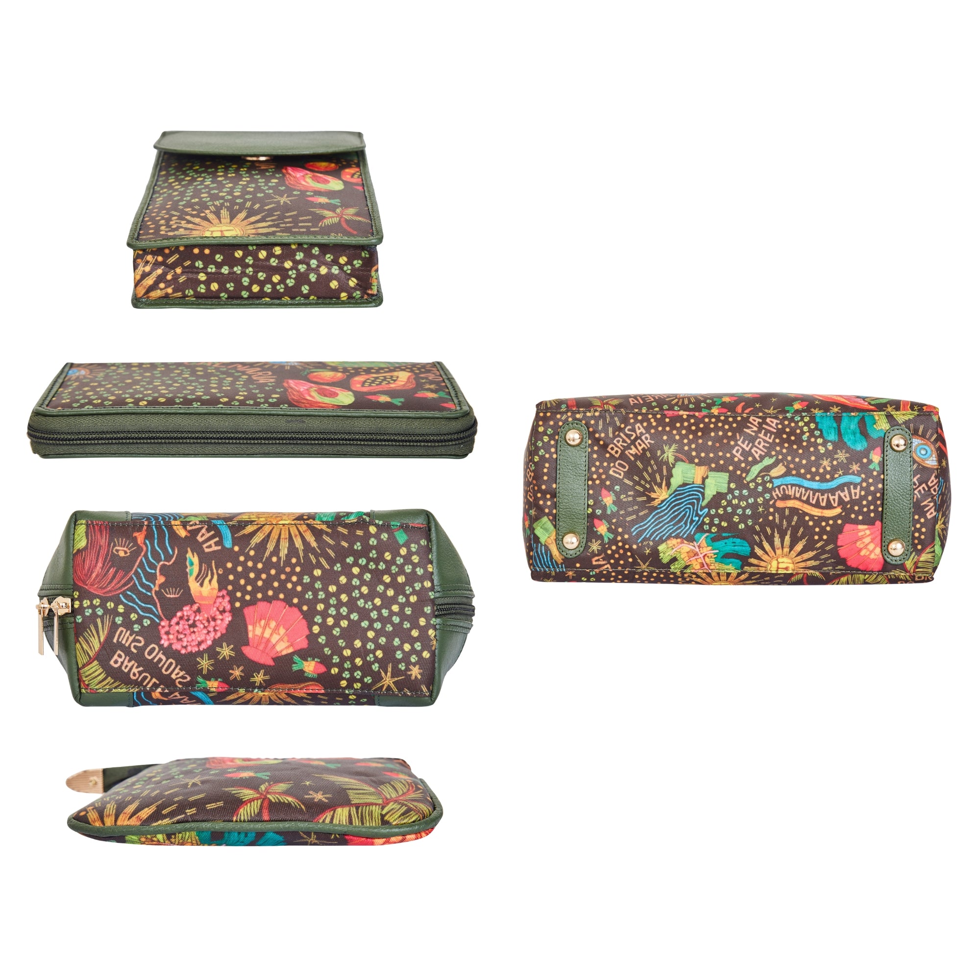 Women’s Printed Fabric Bag Combo – Satchel Bag, Cell Phone Crossbody Wallet, Wristlet, Cosmetic Pouch & Coin Purse