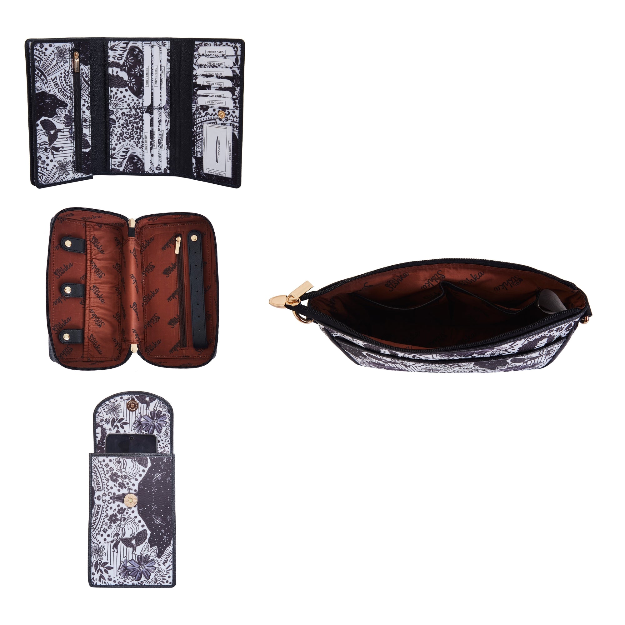 Women’s Printed Nylon Fabric 4-Pcs Combo Set –Hobo Bag, Wallet, Mobile Crossbody Wallet & Jewellery Pouch for Daily Use