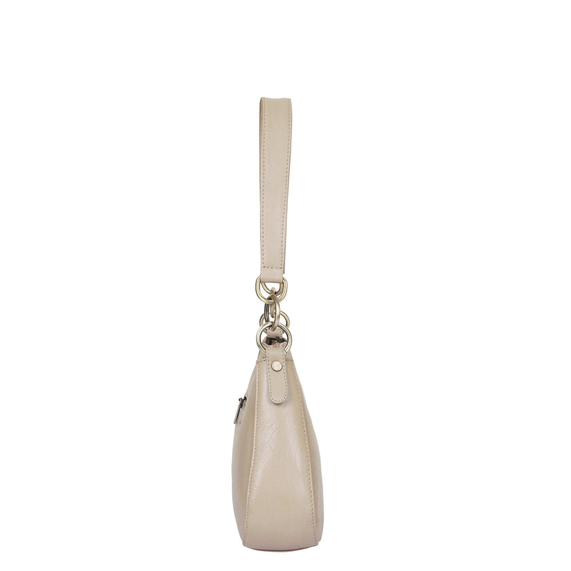 Taupe Genuine Leather Half-Moon Shoulder Bag – Women’s Tote Purse