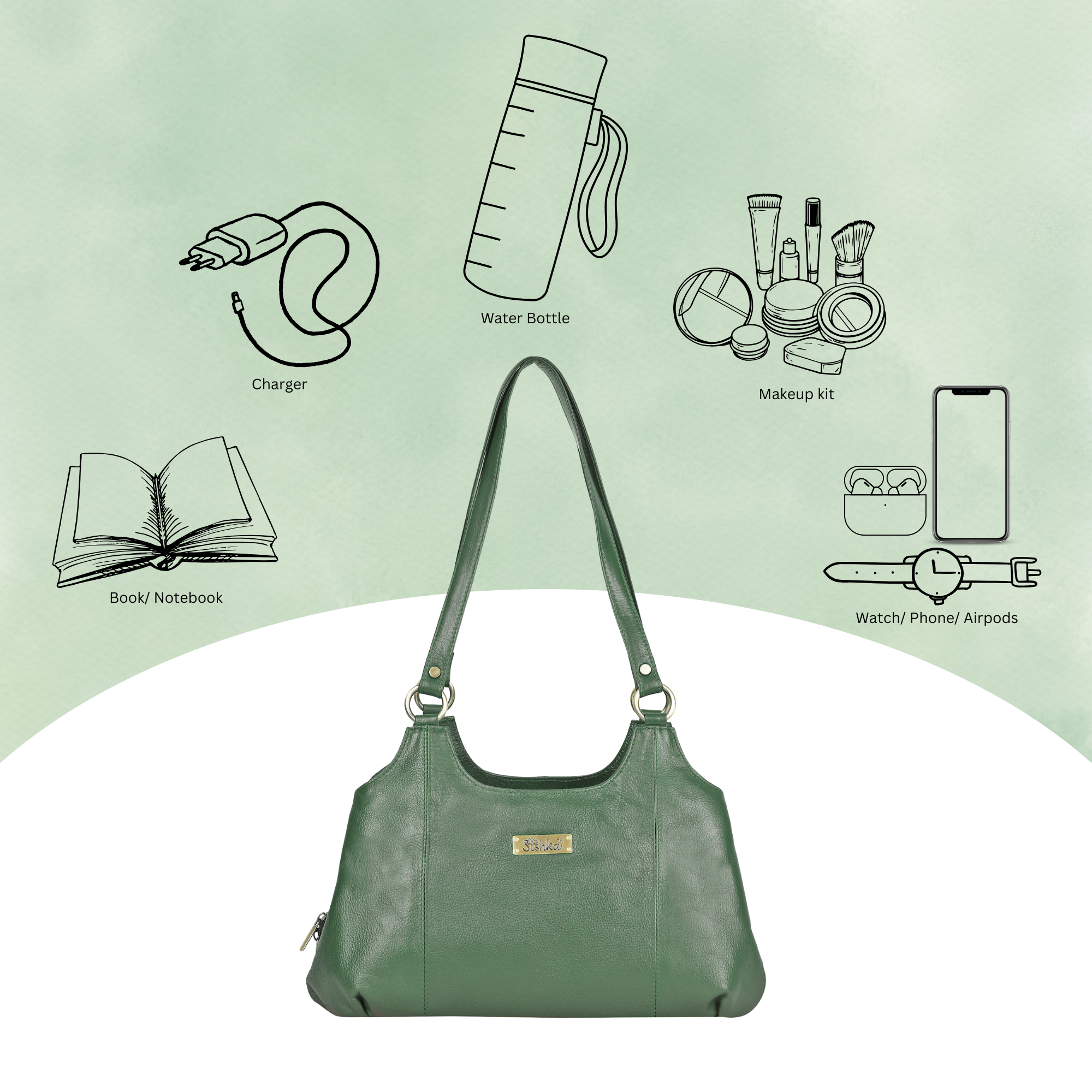 Olive Genuine Leather Satchel Bag – Women’s Shoulder Tote Handbag