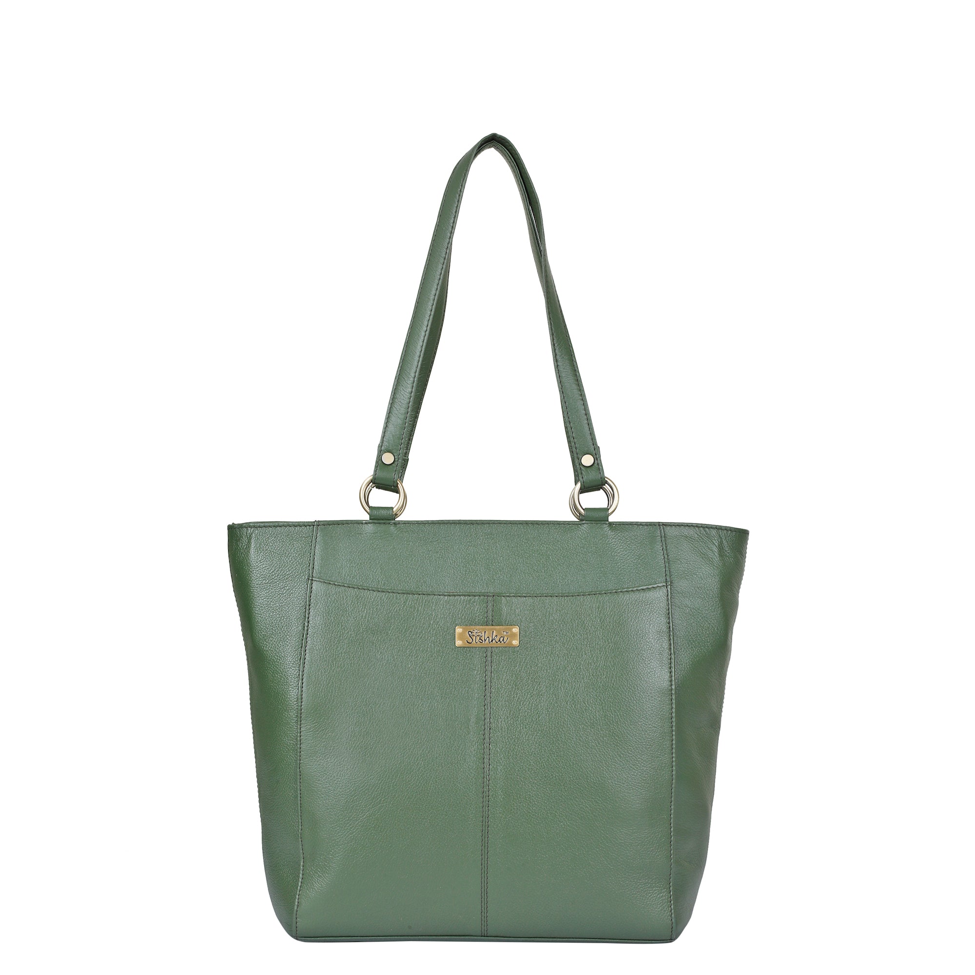 Olive Tote Bag for Women | Sishka Elegant Genuine Leather Satchel, Stylish Top Handle Shoulder Handbag, Spacious Ladies Purse Perfect for Office, Parties, Trips & Daily Use (H 12" x W 15.25" x D 4.75")