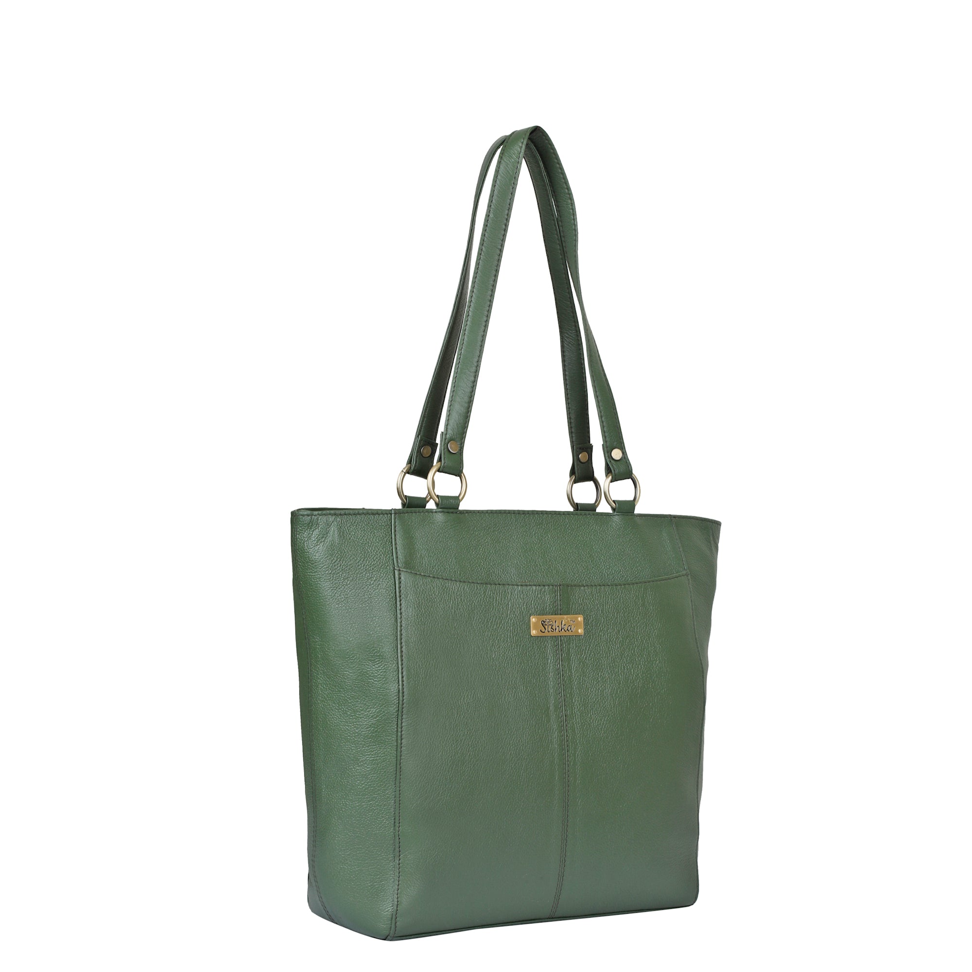Olive Tote Bag for Women | Sishka Elegant Genuine Leather Satchel, Stylish Top Handle Shoulder Handbag, Spacious Ladies Purse Perfect for Office, Parties, Trips & Daily Use (H 12" x W 15.25" x D 4.75")