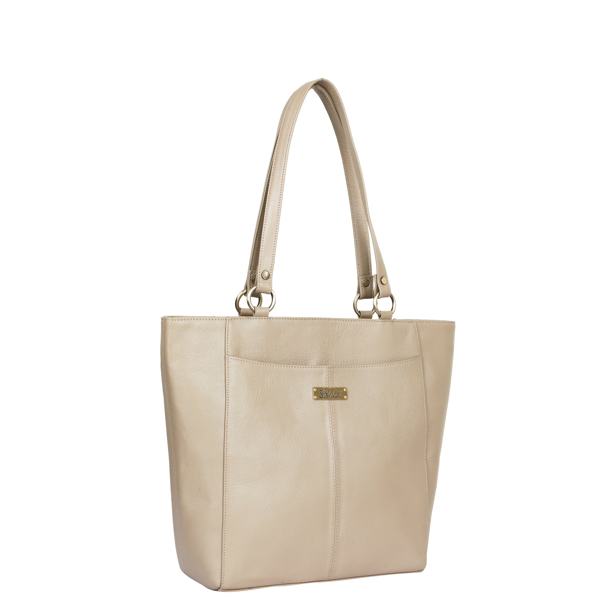 Sishka Taupe Tote Bag for Women – Stylish Genuine Leather Shoulder Handbag, Classic Top Handle Satchel, Spacious Ladies Purse Ideal for Work, Travel, Parties & Everyday Use (H 12" x W 15.25" x D 4.75").