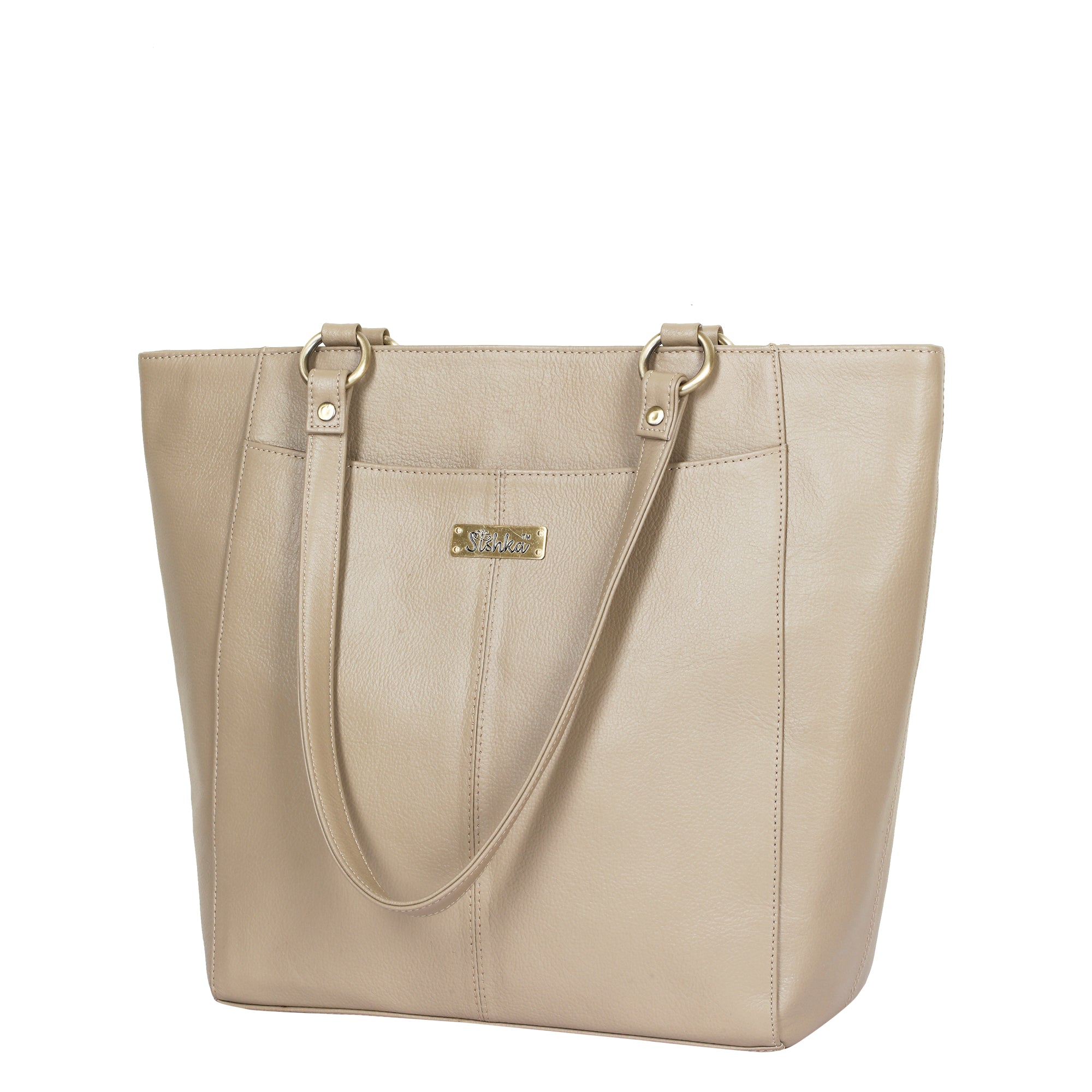 Sishka Taupe Tote Bag for Women – Stylish Genuine Leather Shoulder Handbag, Classic Top Handle Satchel, Spacious Ladies Purse Ideal for Work, Travel, Parties & Everyday Use (H 12" x W 15.25" x D 4.75").