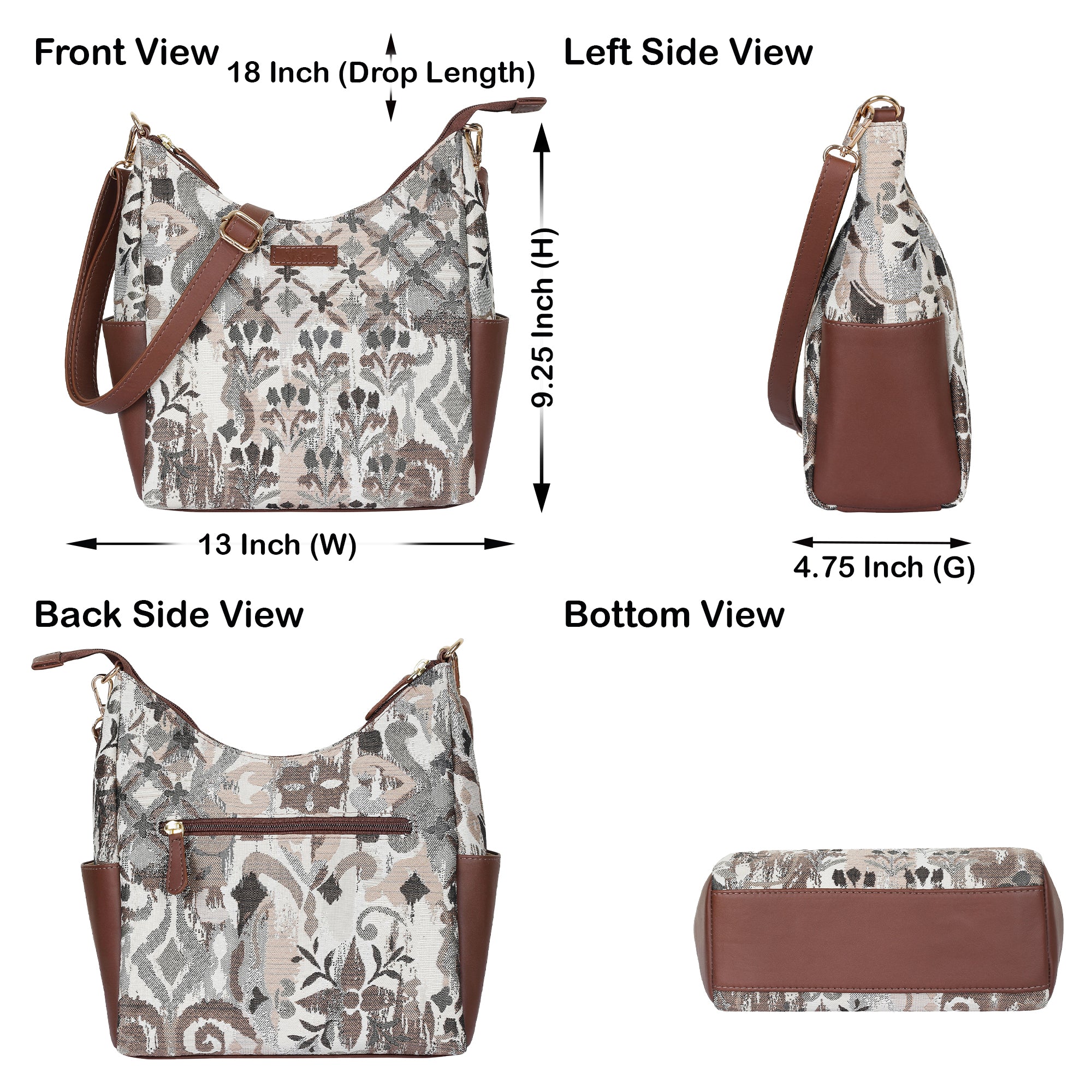 Abstract Tapestry Hobo Crossbody Bag – Women’s Shoulder Sling Handbag with Leather Trim