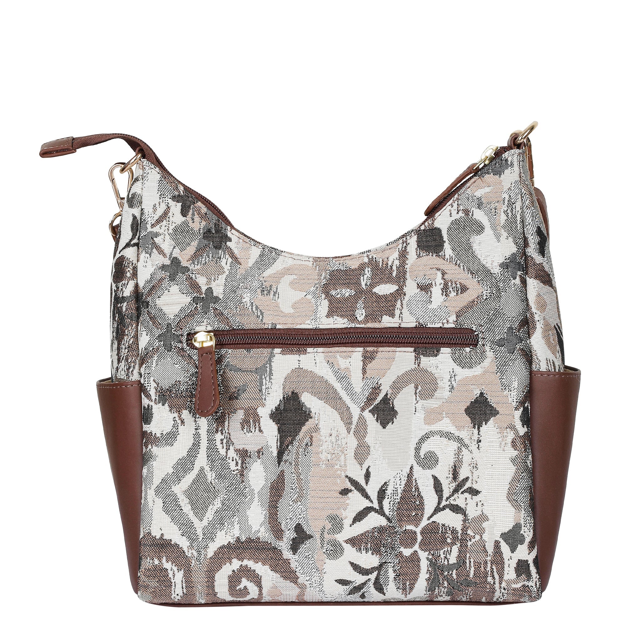 Abstract Tapestry Hobo Crossbody Bag – Women’s Shoulder Sling Handbag with Leather Trim