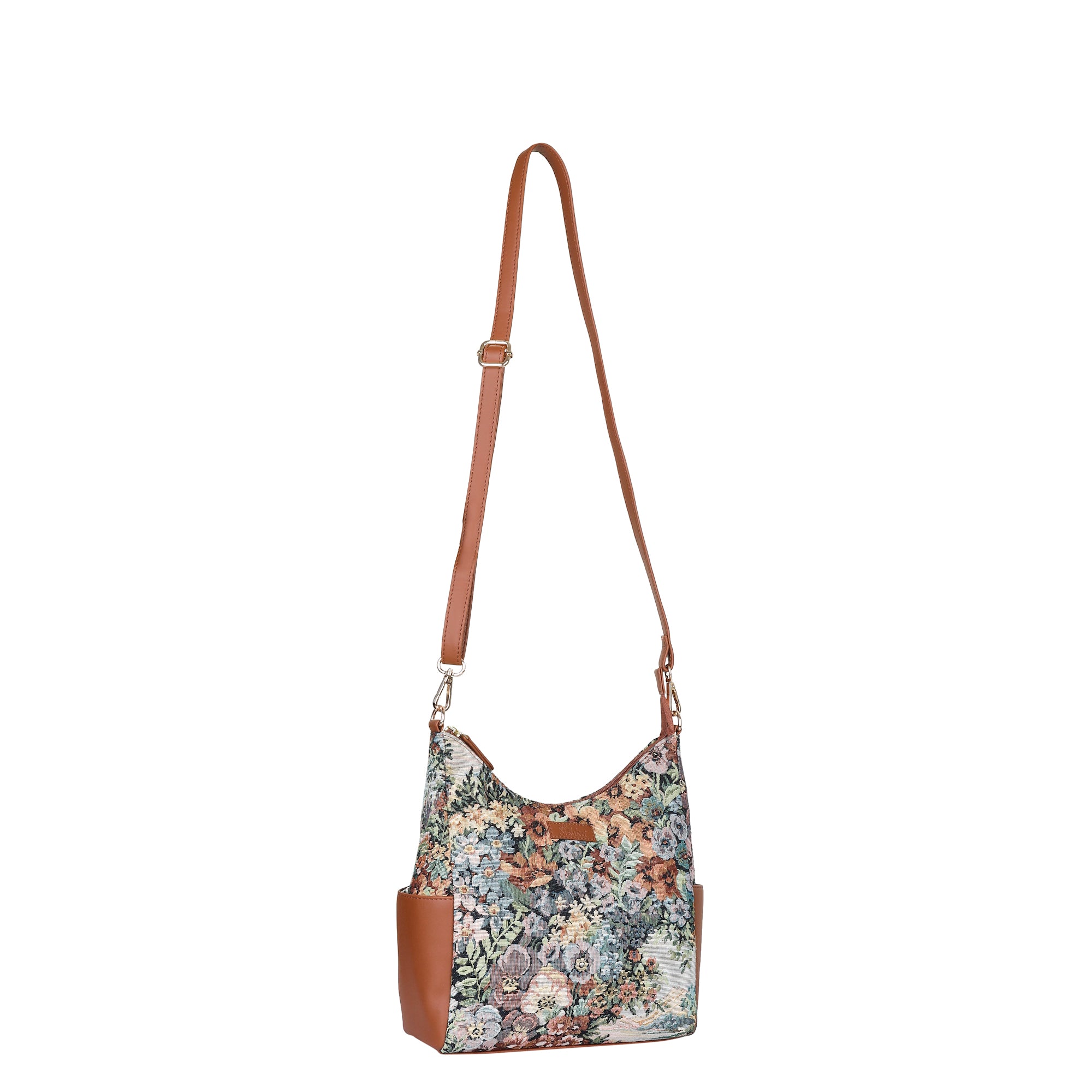 Women’s Botanical Tapestry Hobo Bag – Elegant Vegan Leather-Trimmed Shoulder & Crossbody Purse for Casual Use