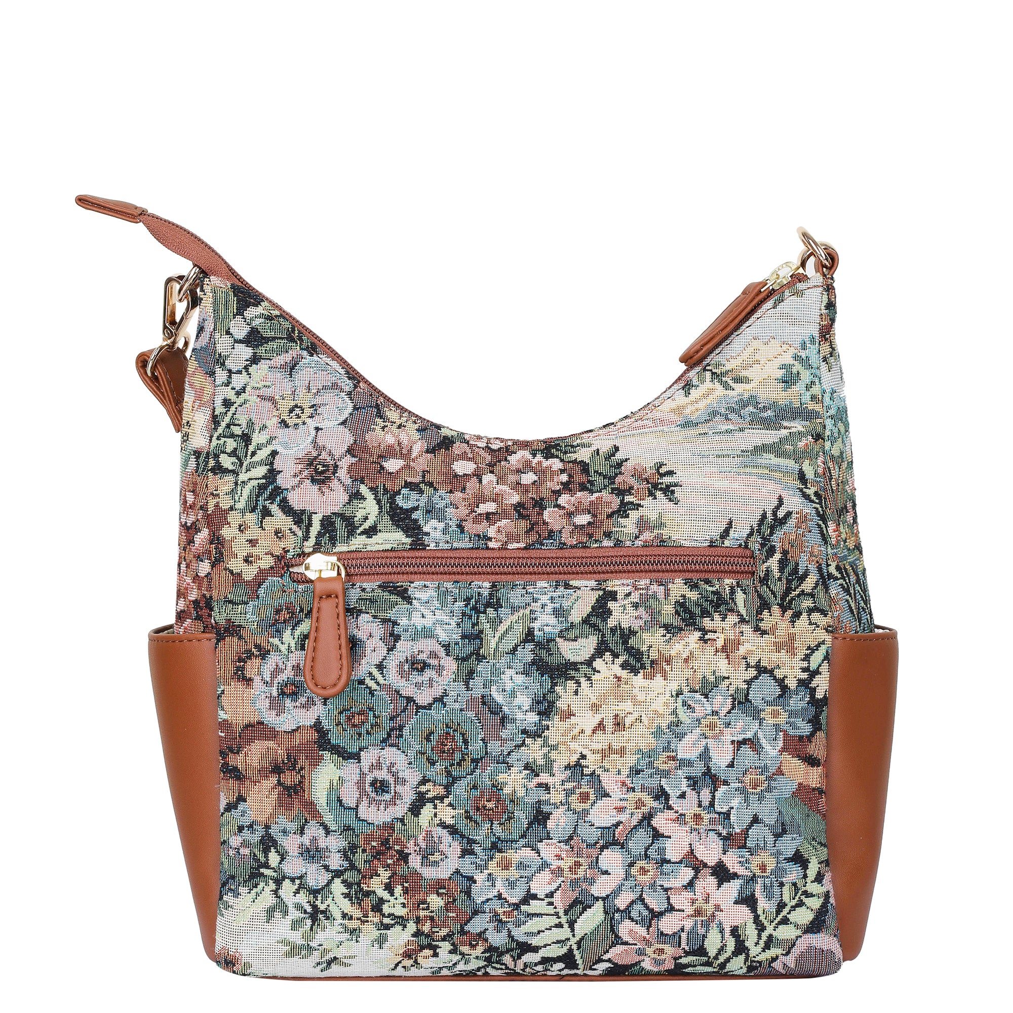 Women’s Botanical Tapestry Hobo Bag – Elegant Vegan Leather-Trimmed Shoulder & Crossbody Purse for Casual Use