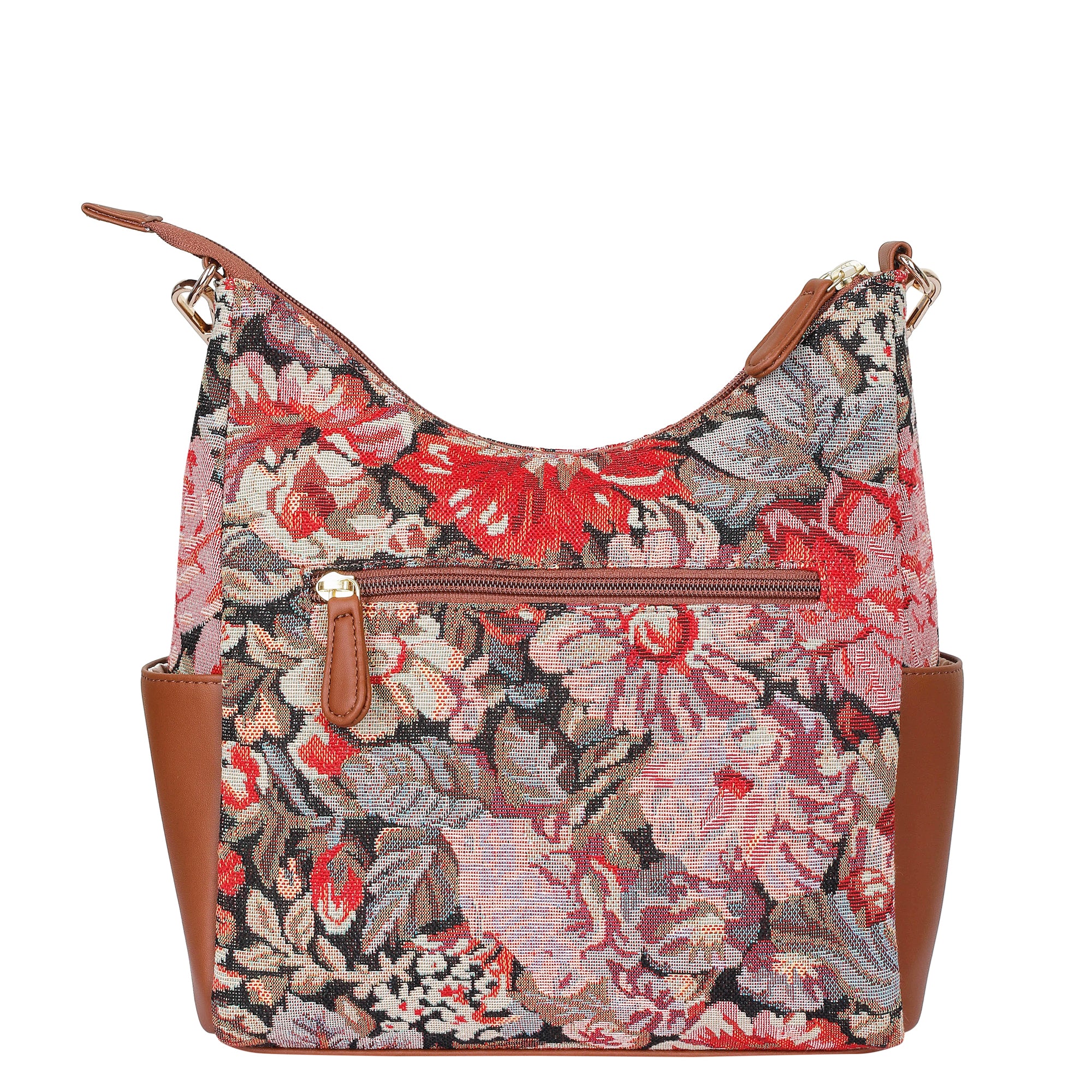 Ladies’ Floral Tapestry Hobo Bag – Stylish Vegan Leather-Trimmed Shoulder & Crossbody Purse for Everyday Essentials