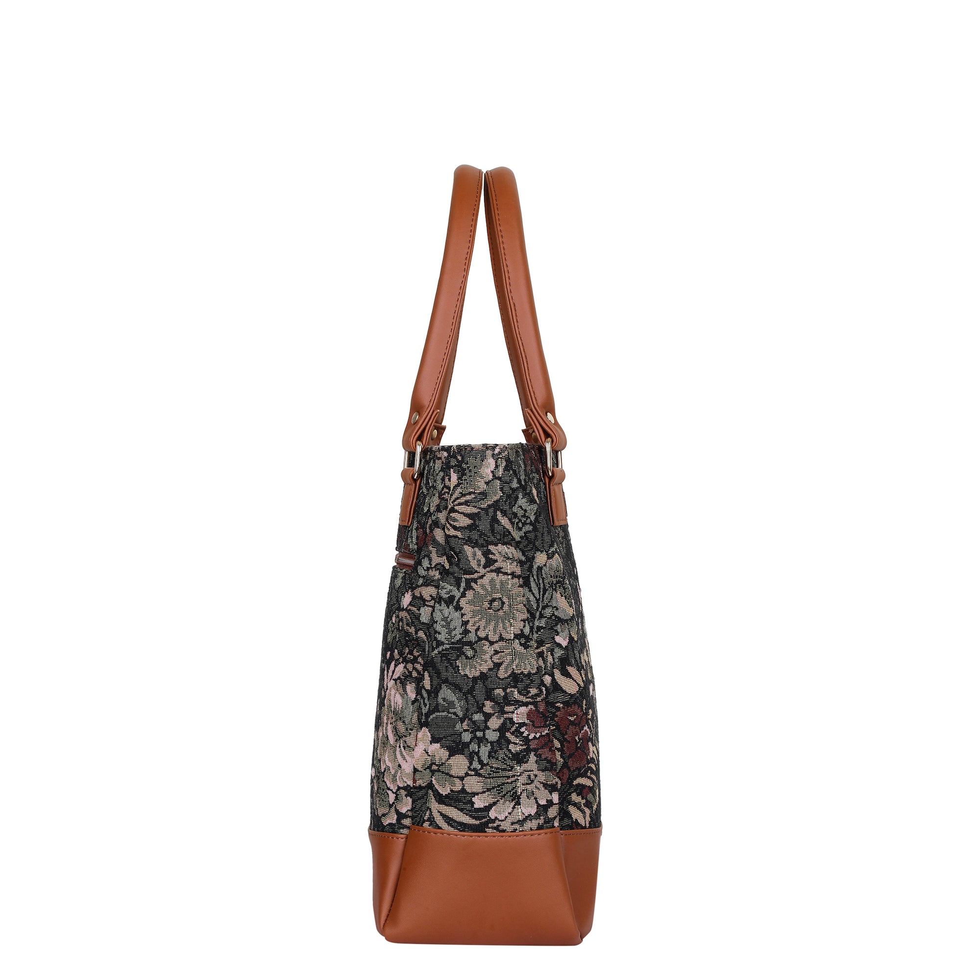Tapestry Tote Bag in Vintage Design – Vegan Leather-Trimmed Women's Top Handle Shoulder Handbag for Daily Use