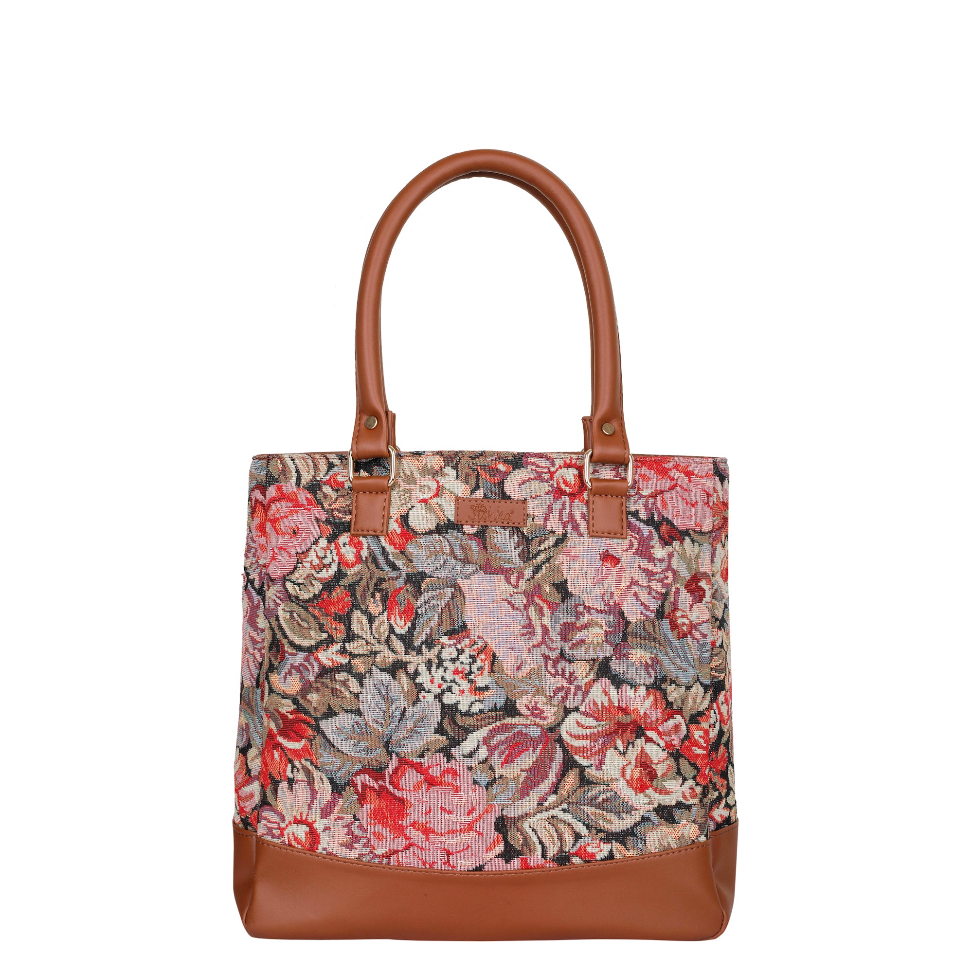 Ladies’ Floral Tapestry Fabric Tote Bag – Shoulder Purse with Top Handle and Vegan Leather Trim for Work & Daily Use