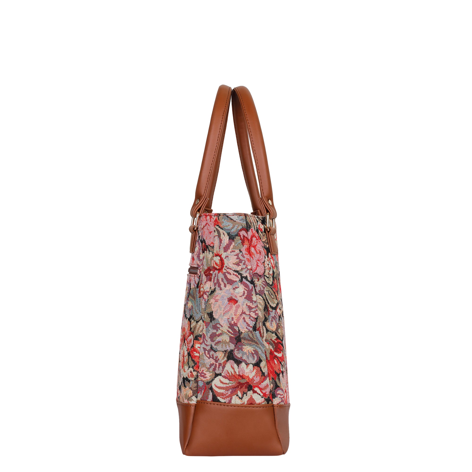 Ladies’ Floral Tapestry Fabric Tote Bag – Shoulder Purse with Top Handle and Vegan Leather Trim for Work & Daily Use