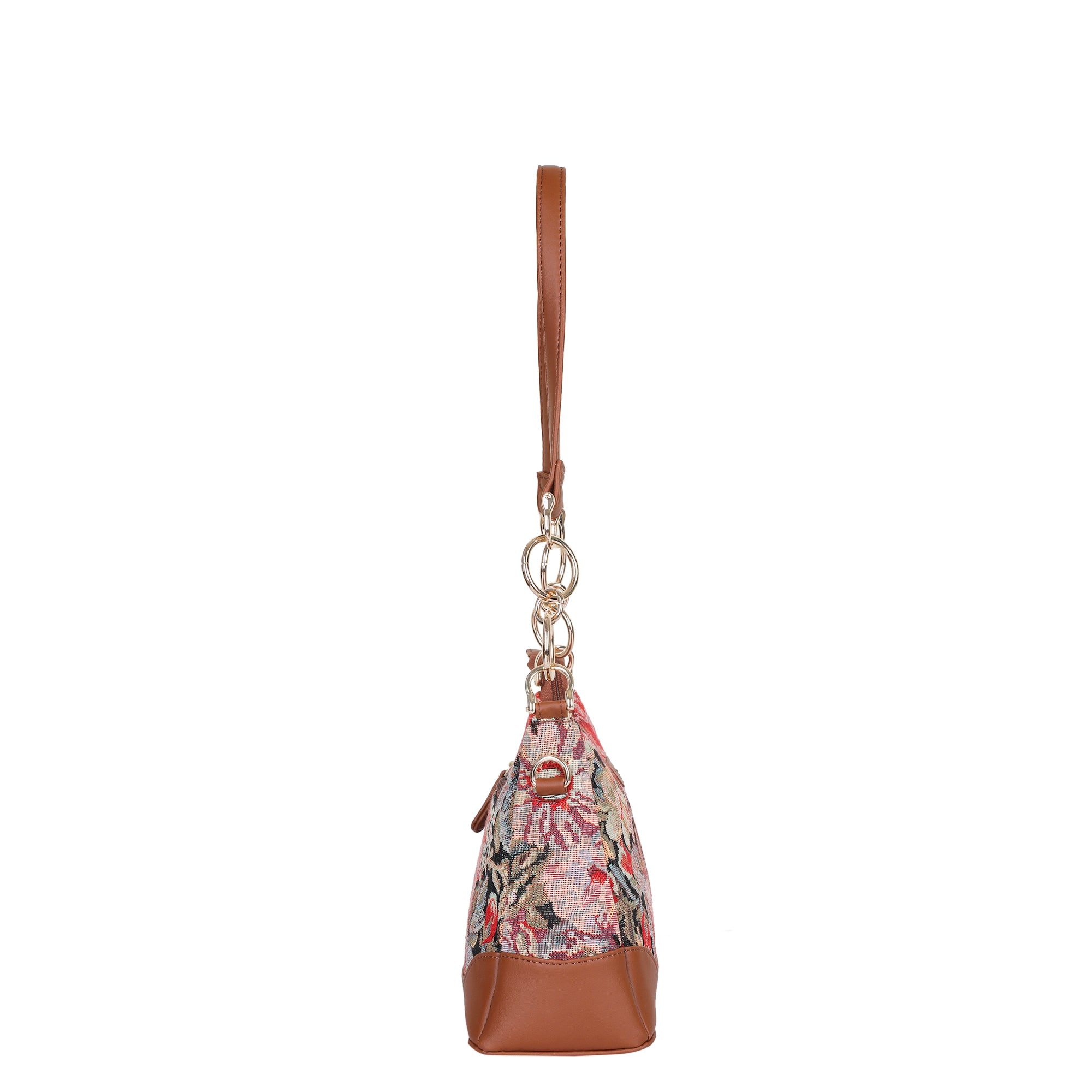 Ladies’ Floral Pattern Tapestry Shoulder Bag – Stylish Tote Bag with Vegan Leather Trim & Sling Satchel Purse for Casual Wear