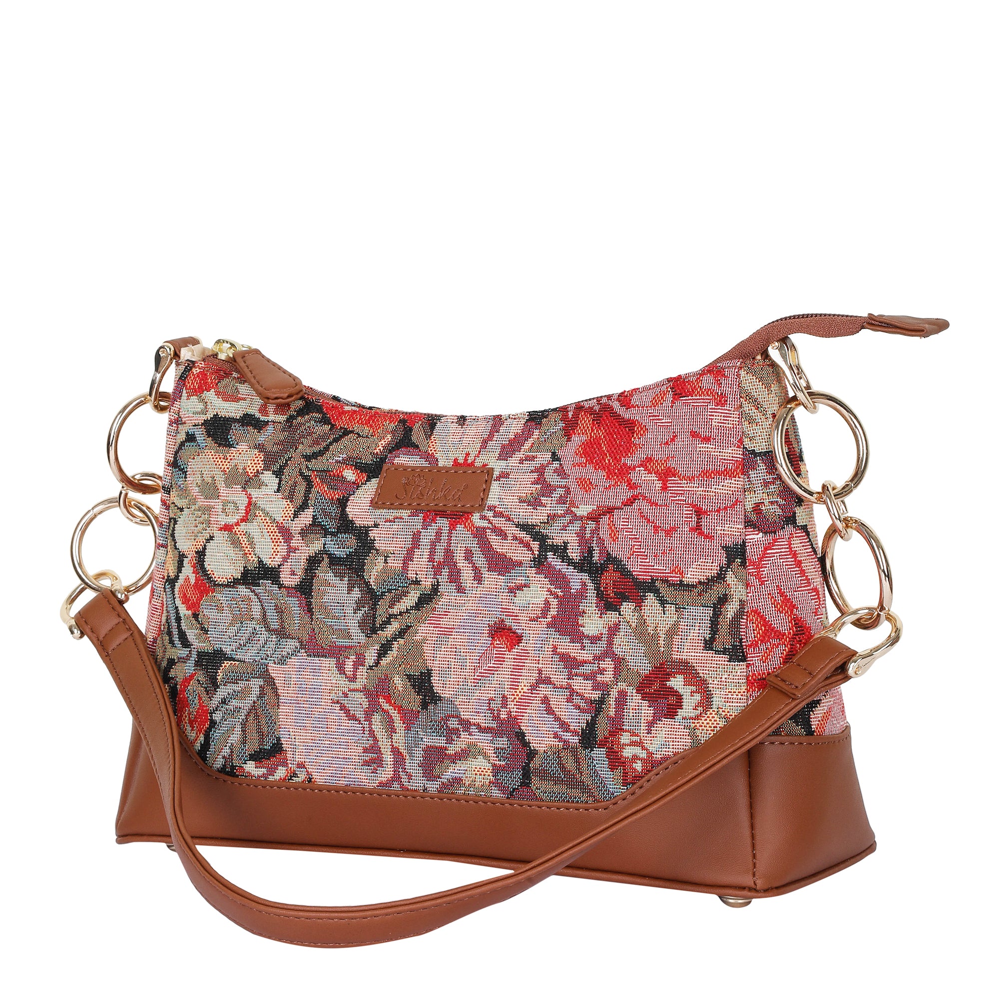 Ladies’ Floral Pattern Tapestry Shoulder Bag – Stylish Tote Bag with Vegan Leather Trim & Sling Satchel Purse for Casual Wear