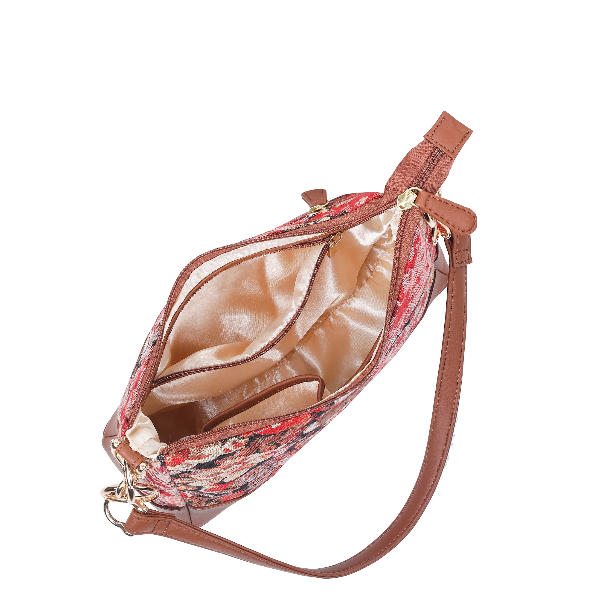 Ladies’ Floral Pattern Tapestry Shoulder Bag – Stylish Tote Bag with Vegan Leather Trim & Sling Satchel Purse for Casual Wear