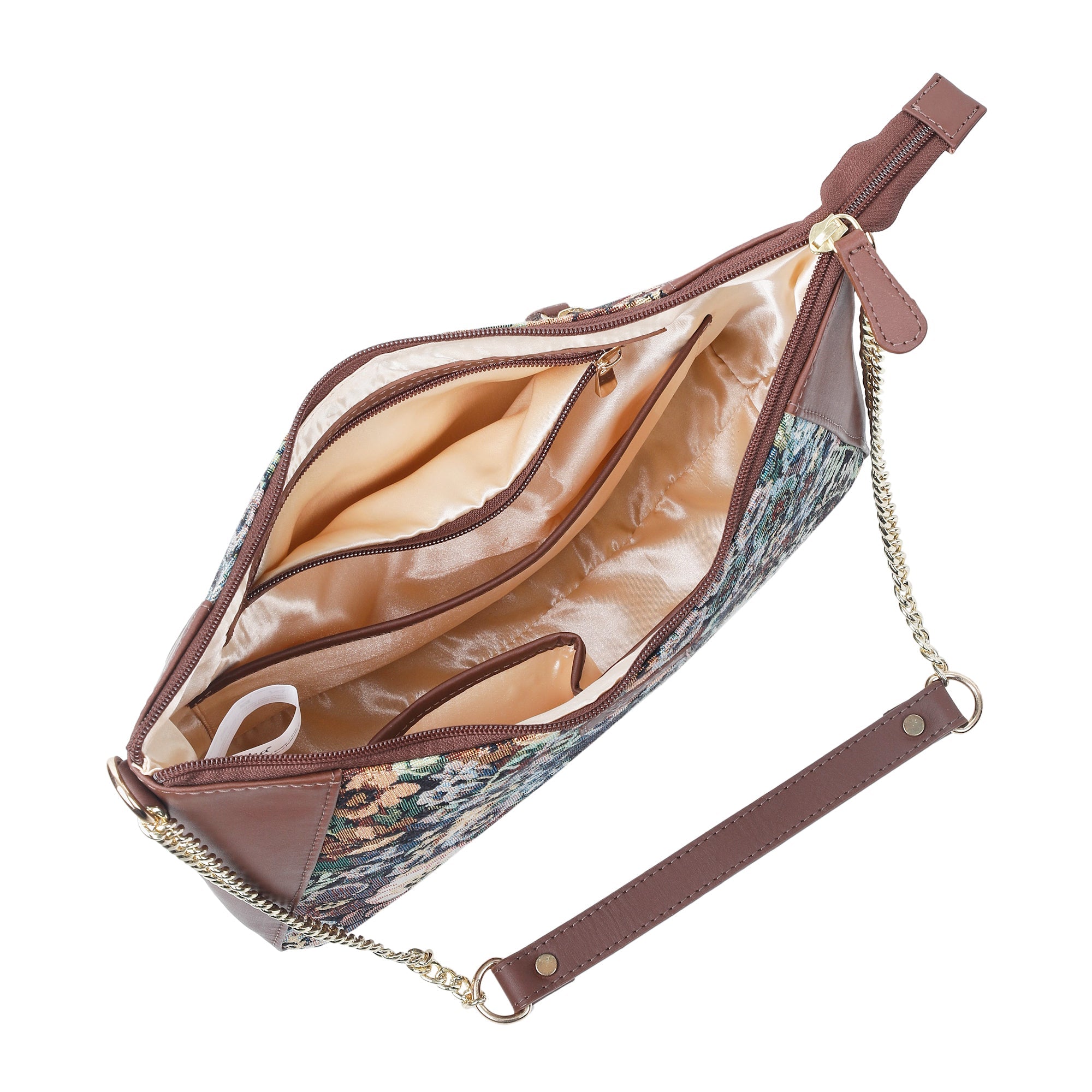Women's Botanical Design Tapestry Hobo Bag | Shoulder & Satchel Purse with Leather Trim, Chain Strap for Travel & Casual Use