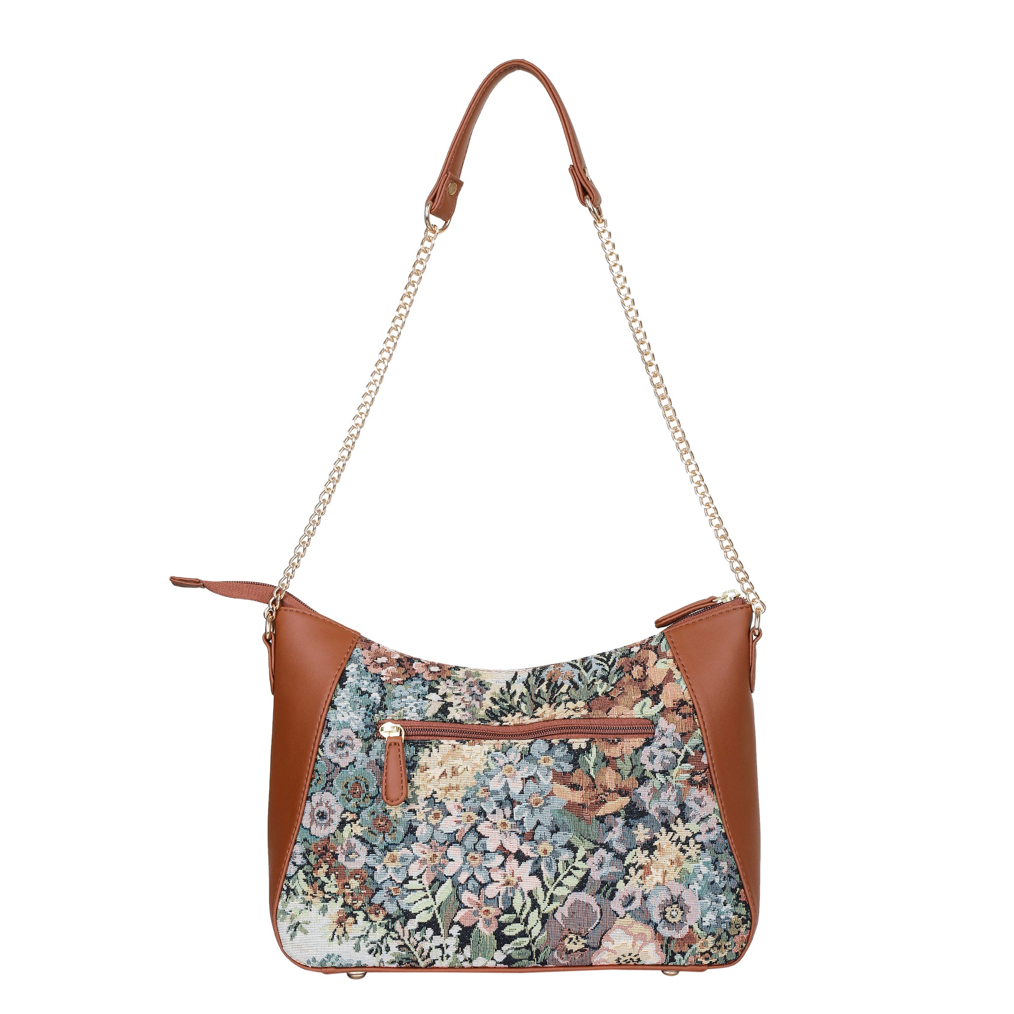 Women’s Botanical Tapestry Hobo Shoulder Bag – Vegan Leather Satchel Purse with Chain Strap & Top Handle for Travel