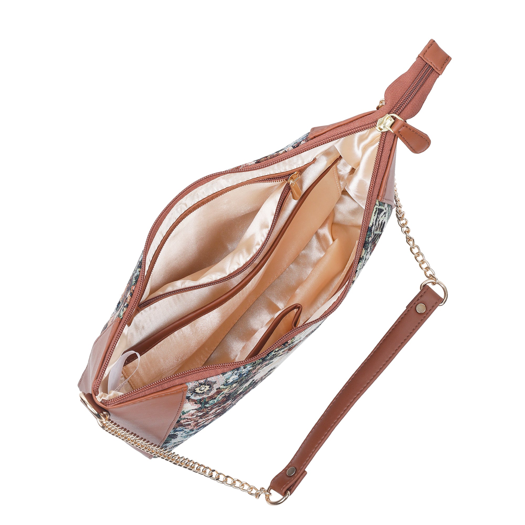 Women’s Botanical Tapestry Hobo Shoulder Bag – Vegan Leather Satchel Purse with Chain Strap & Top Handle for Travel