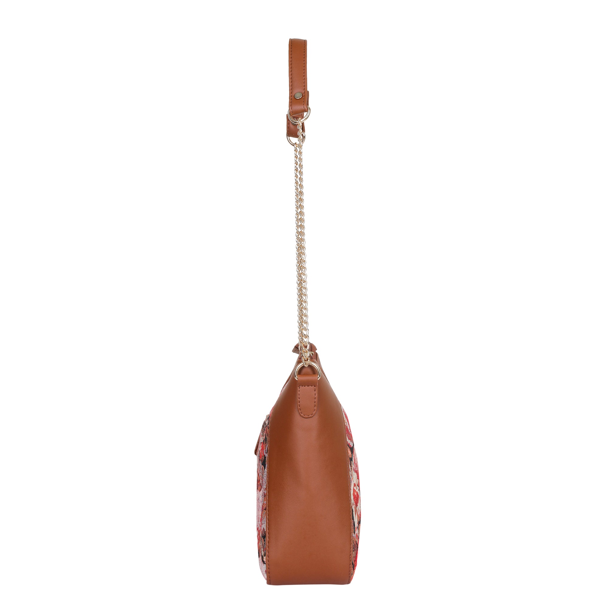 Ladies’ Floral Tapestry Hobo Shoulder Bag – Vegan Leather Satchel Purse with Top Handle & Chain Strap for Daily Use