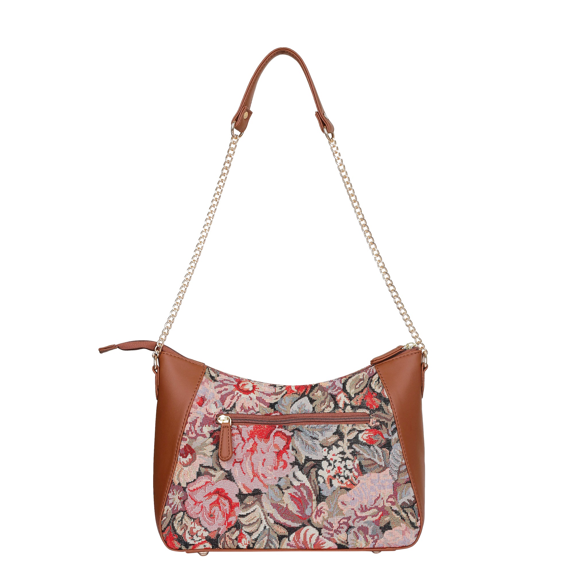 Ladies’ Floral Tapestry Hobo Shoulder Bag – Vegan Leather Satchel Purse with Top Handle & Chain Strap for Daily Use