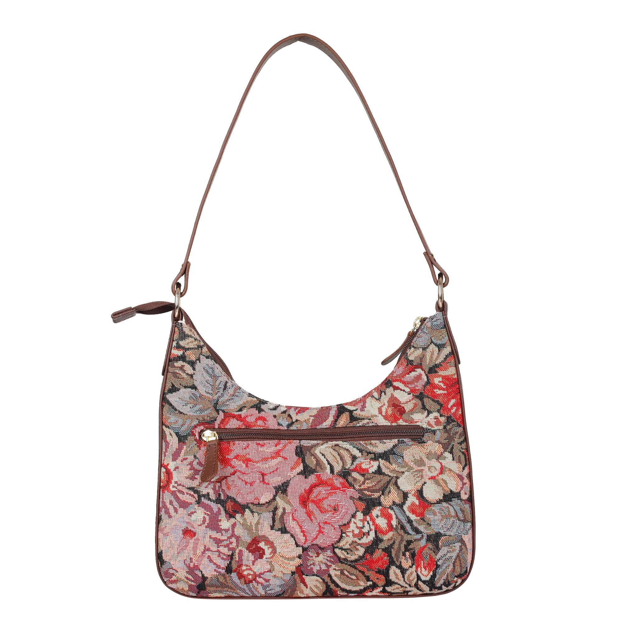 Ladies Hobo Bag in Floral Design Tapestry Fabric | Leather-Trimmed Shoulder Satchel with Leather Strap for Everyday Use