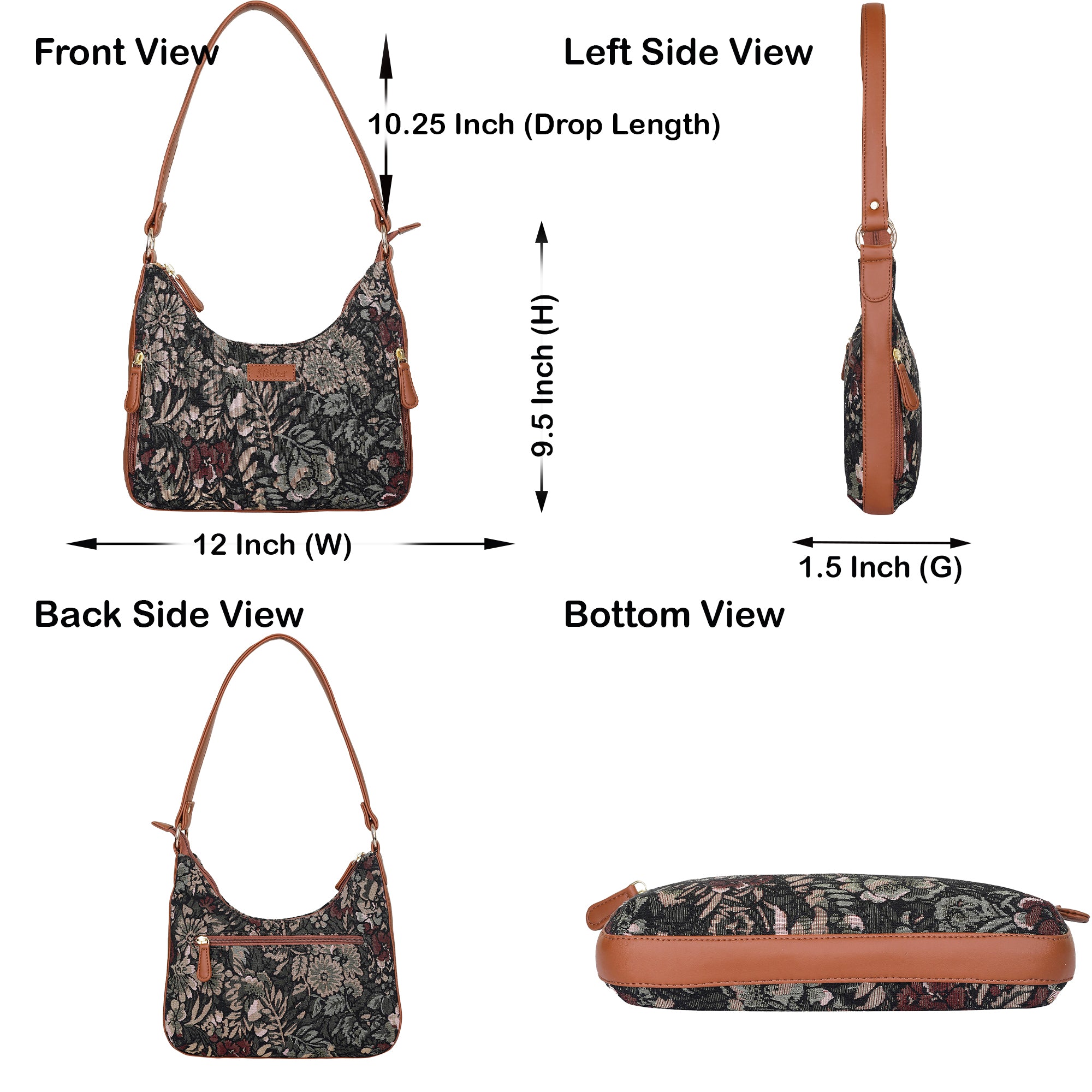 Women’s Vintage Tapestry Hobo Shoulder Bag – Vegan Leather Sling Satchel with Top Handle for Daily Use & Travel