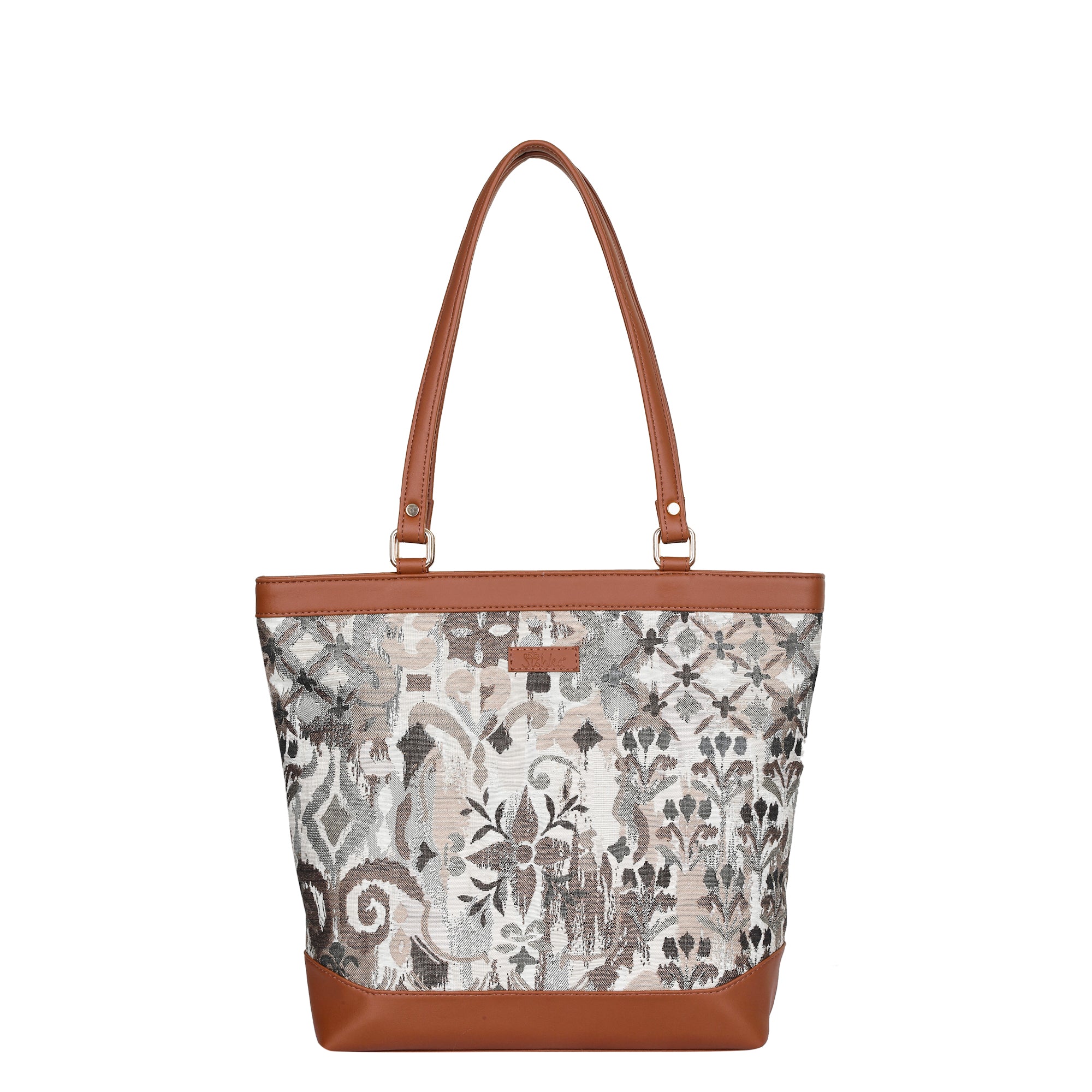 Women’s Abstract Pattern Tapestry Tote Bag – Satchel Purse with Top Handle & Shoulder Strap with Vegan Leather Trim for Daily Use