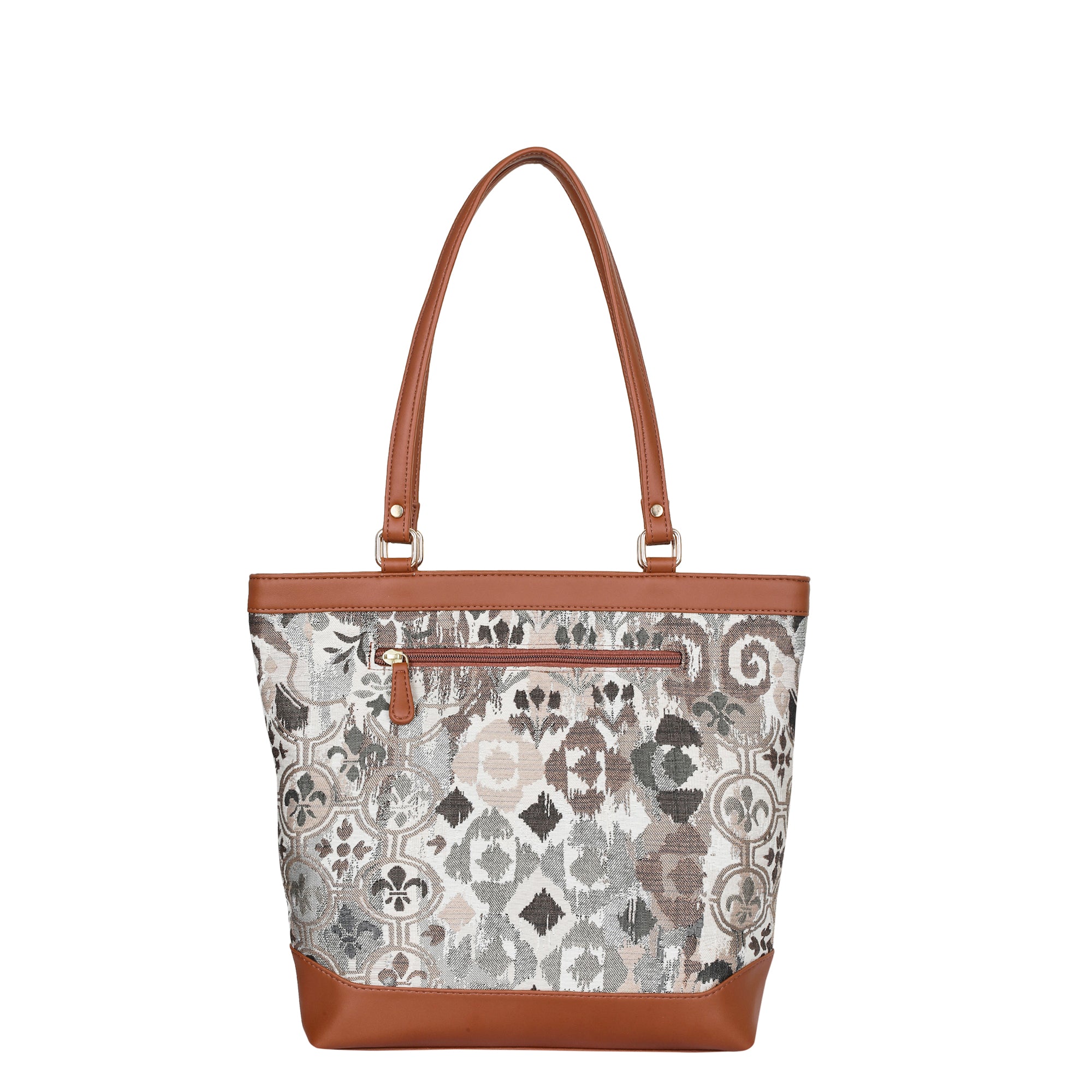 Women’s Abstract Pattern Tapestry Tote Bag – Satchel Purse with Top Handle & Shoulder Strap with Vegan Leather Trim for Daily Use
