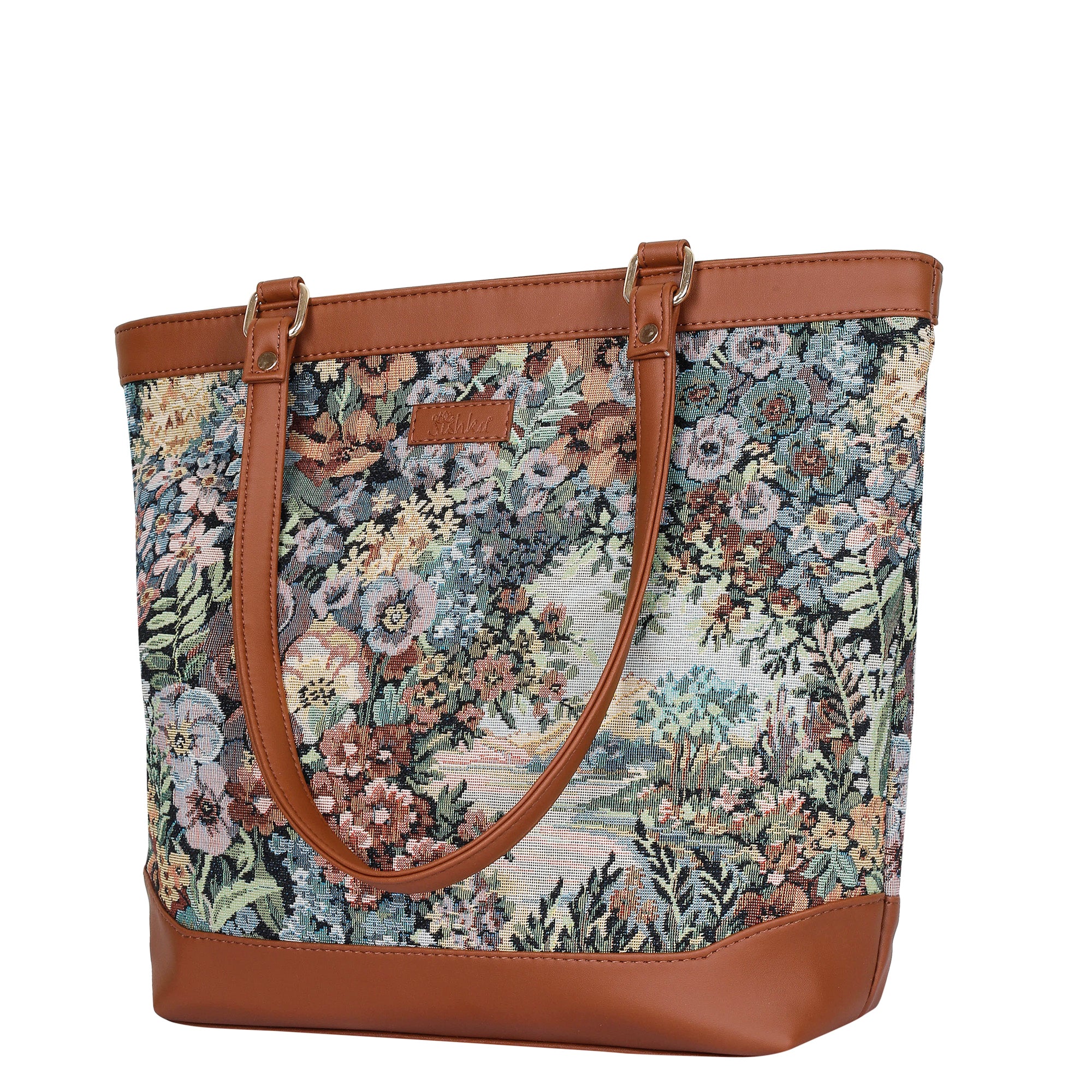 Women’s Botanical Design Tapestry Tote Bag – Vegan Leather Shoulder Satchel with Top Handle for Everyday Carry