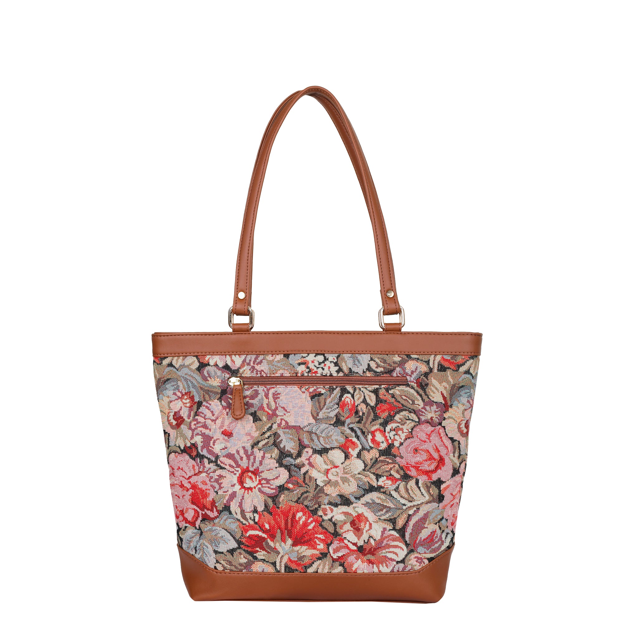 Ladies’ Floral Print Tapestry Tote Bag – Vegan Leather Shoulder Sling Handbag with Top Handle for Casual & Office Wear
