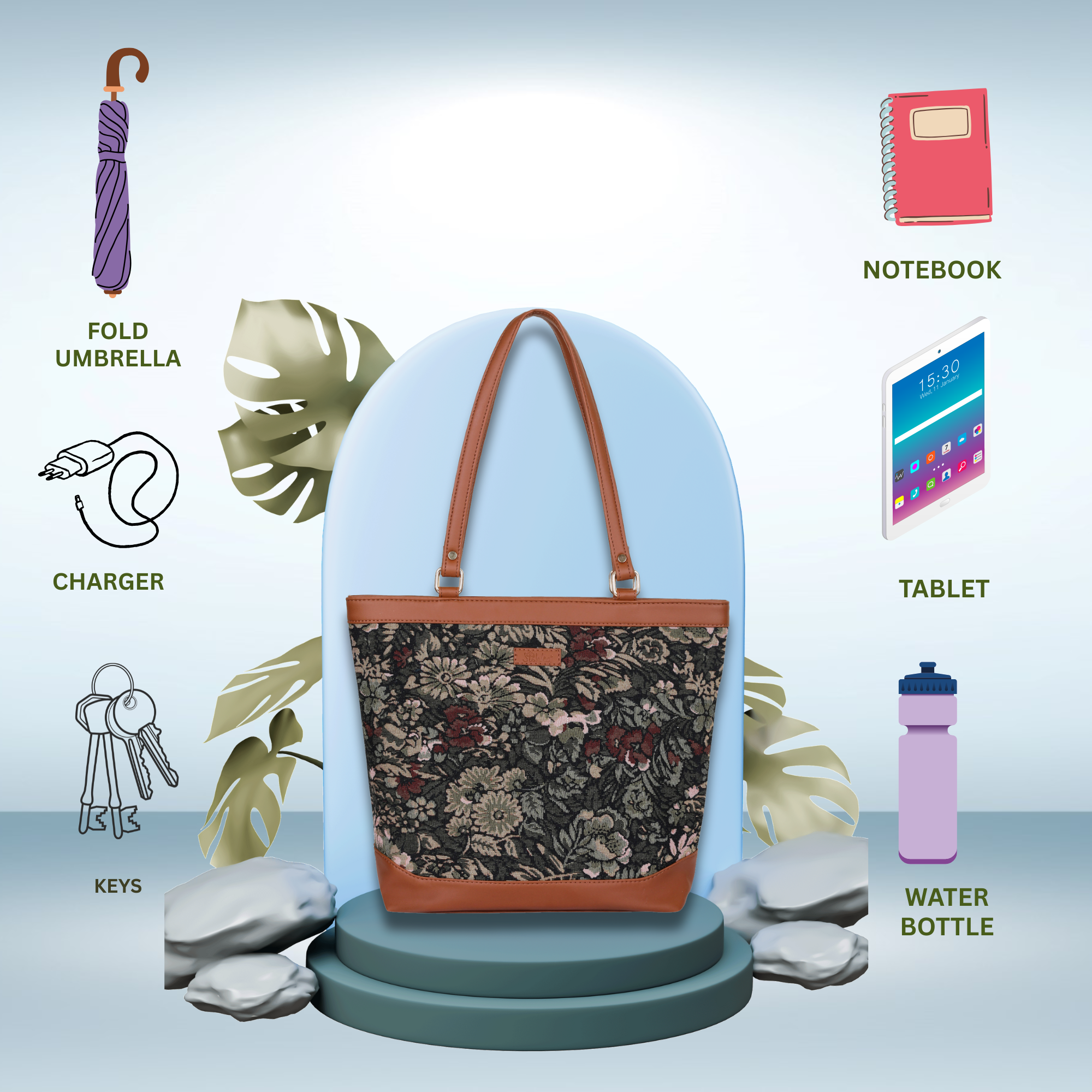 Women’s Vintage Pattern Tapestry Tote Bag – Top Handle Shoulder Satchel with PU Leather Trim for Office & Daily Use