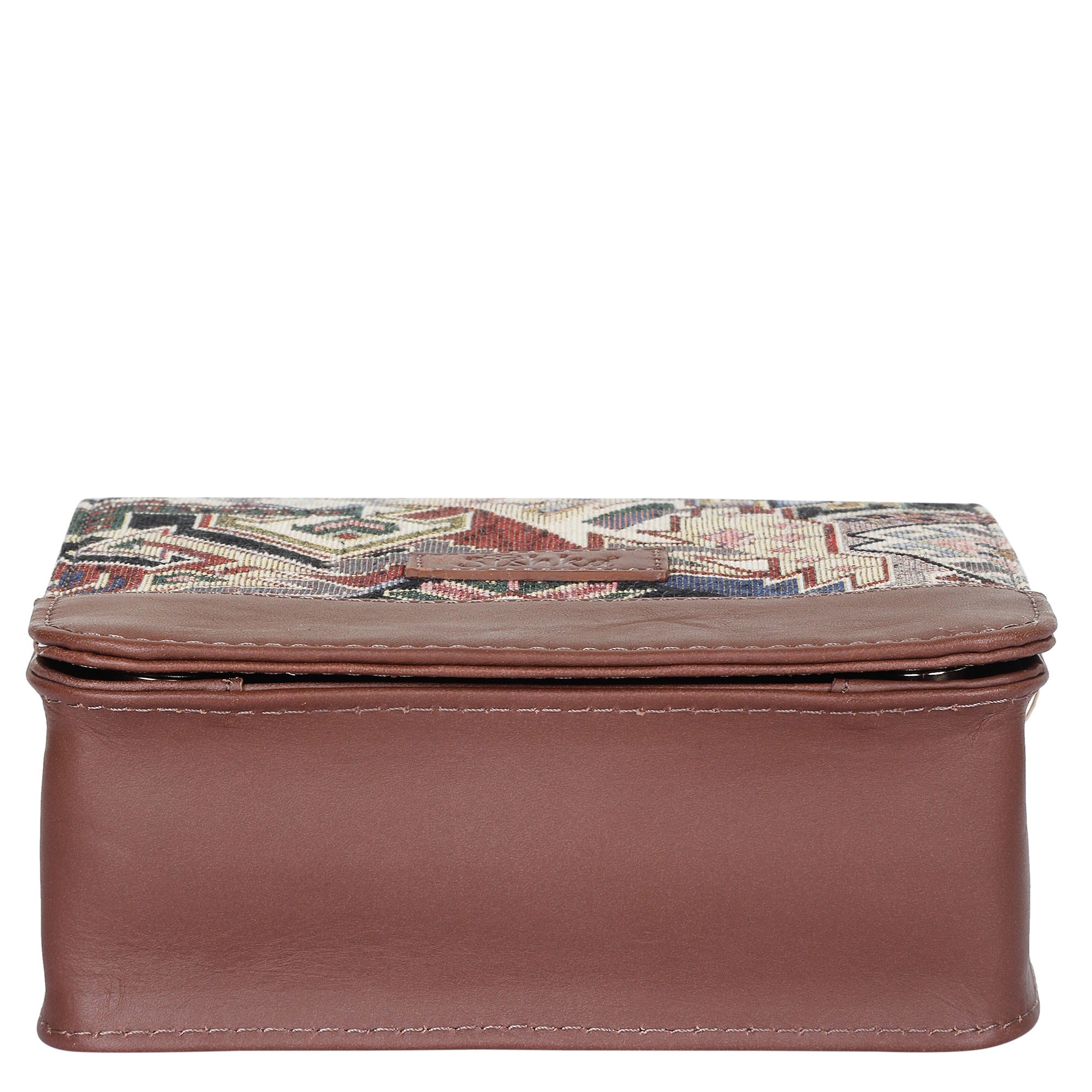 Geometric Tapestry Crossbody Bag – Women’s Sling Shoulder Purse with Leather Trim