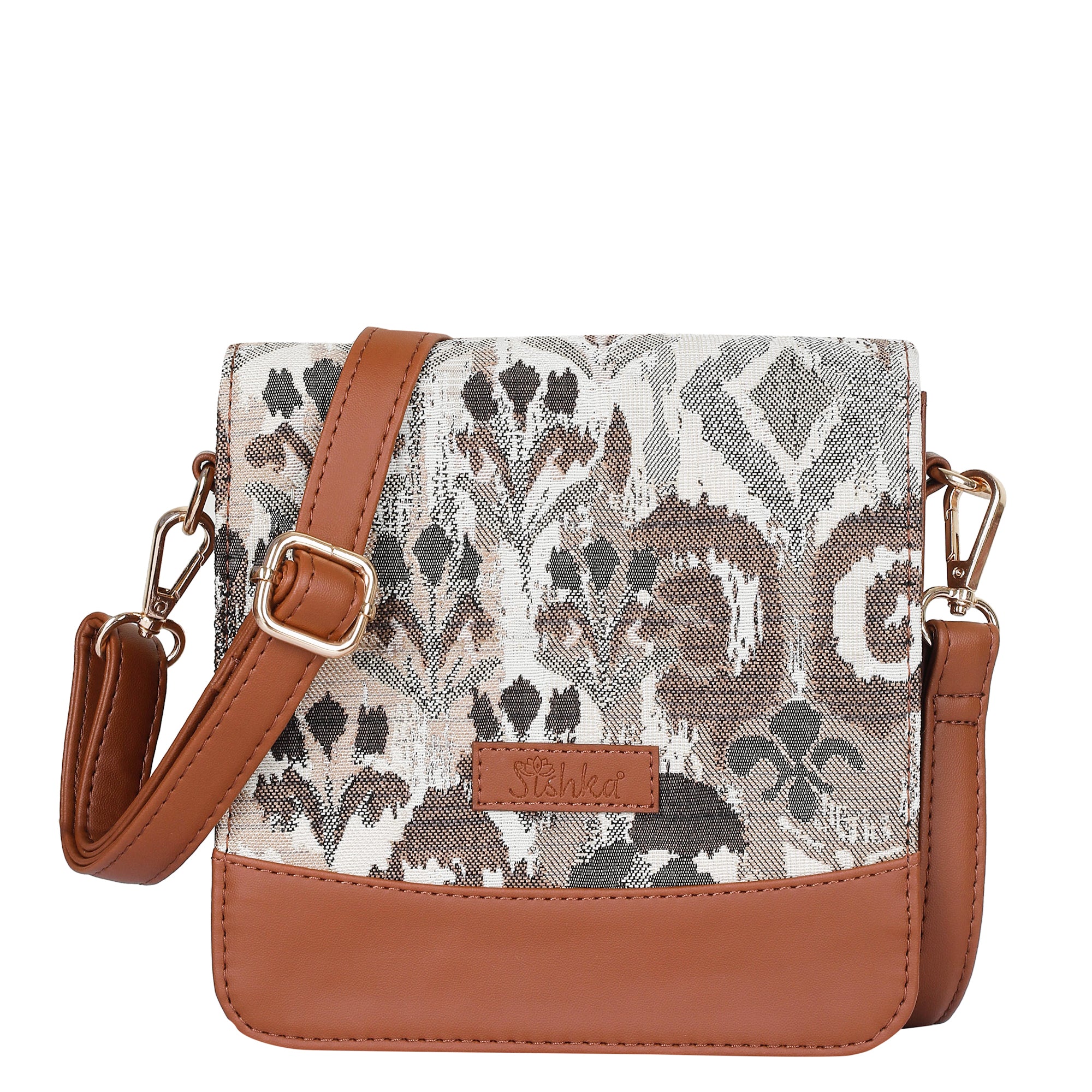 Women’s Abstract Pattern Tapestry Crossbody Bag – Shoulder Sling Messenger Purse with Vegan Leather Trim for Daily Use