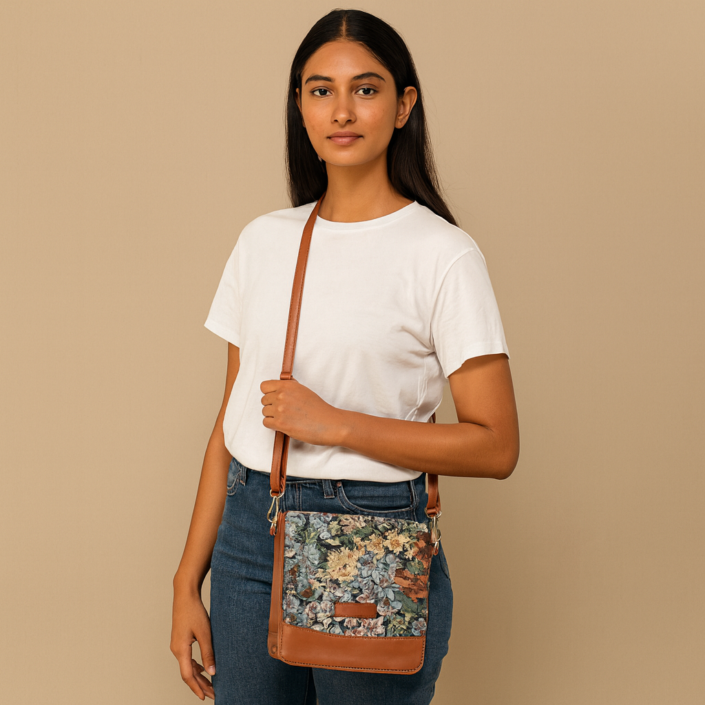Women’s Botanical Tapestry Crossbody Bag – Vegan Leather Shoulder Sling Messenger Satchel Purse for Travel & Daily Use