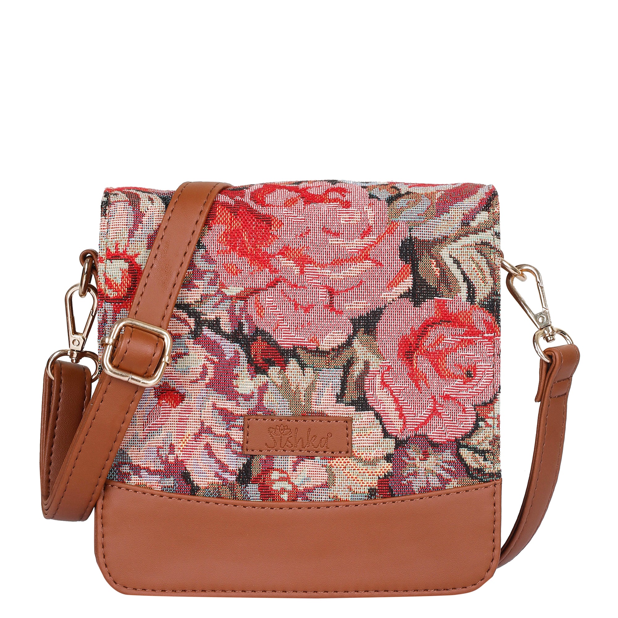 Ladies’ Floral Design Tapestry Crossbody Bag – Sling Purse with Vegan Leather Trim for Office & Everyday Use
