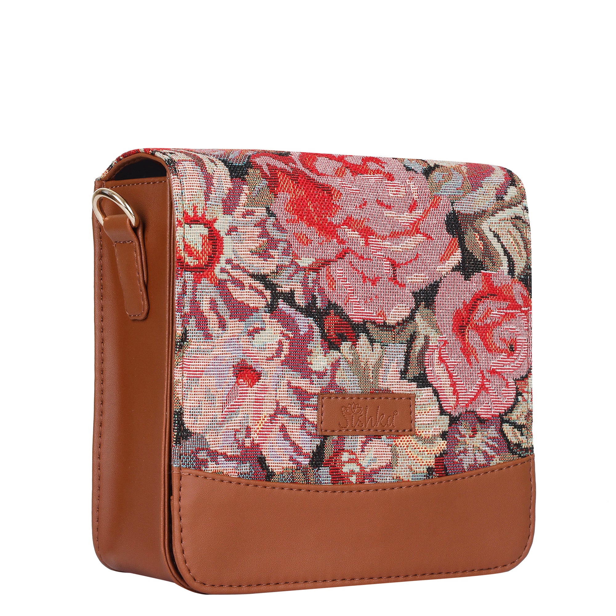 Ladies’ Floral Design Tapestry Crossbody Bag – Sling Purse with Vegan Leather Trim for Office & Everyday Use