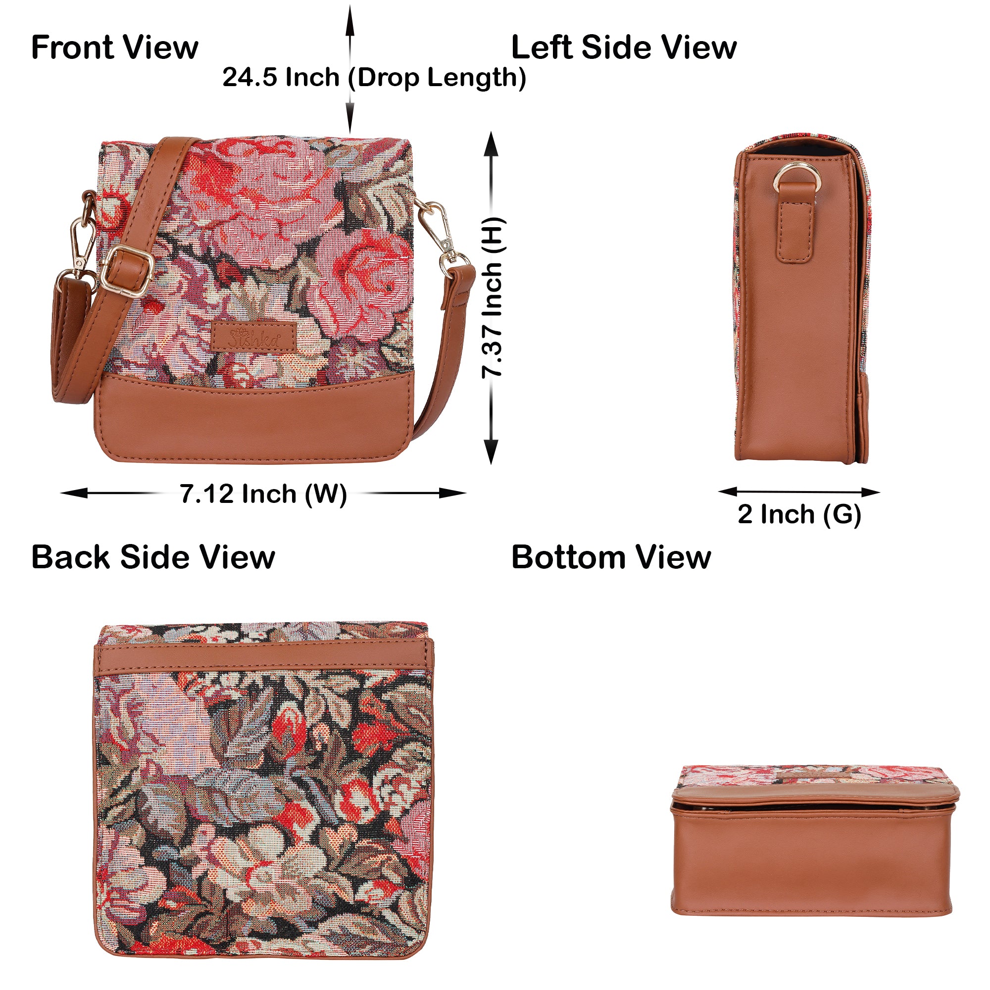 Ladies’ Floral Design Tapestry Crossbody Bag – Sling Purse with Vegan Leather Trim for Office & Everyday Use
