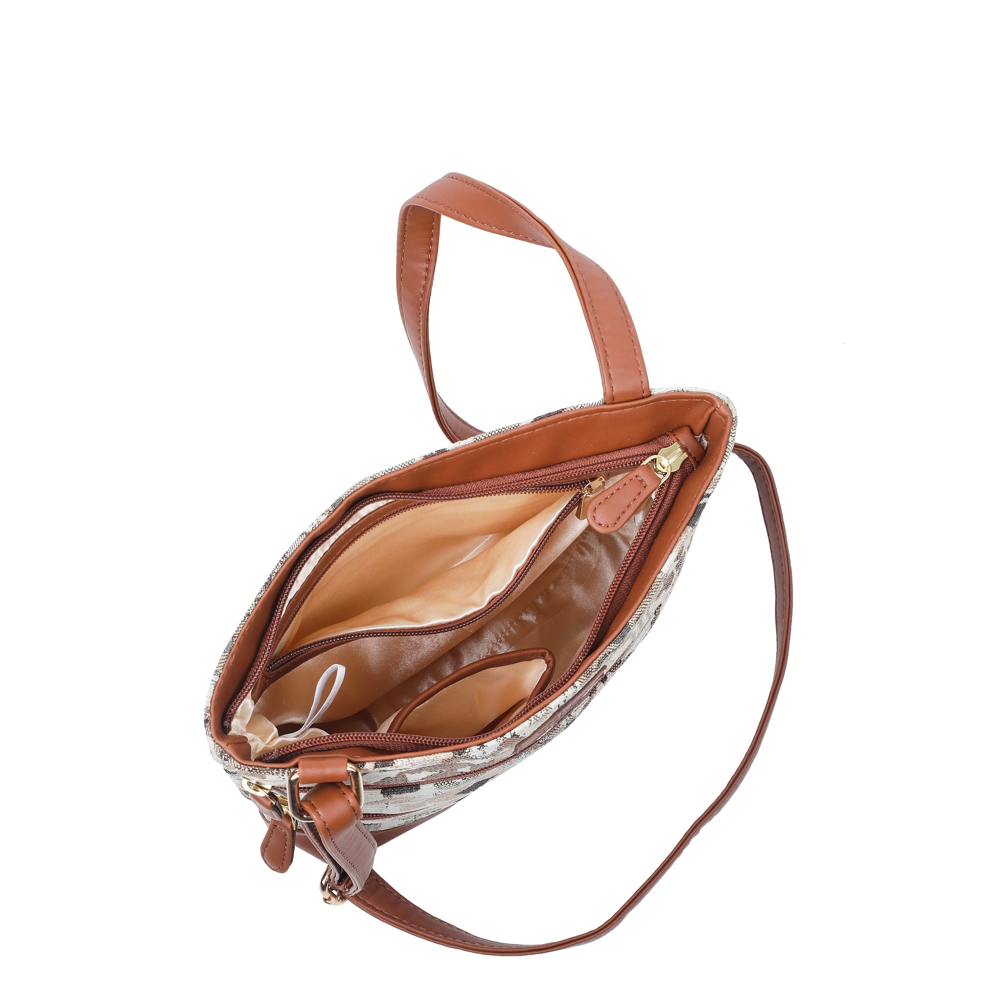 Women’s Abstract Design Tapestry Crossbody Sling Bag – Shoulder & Messenger Purse with Vegan Leather for Outings
