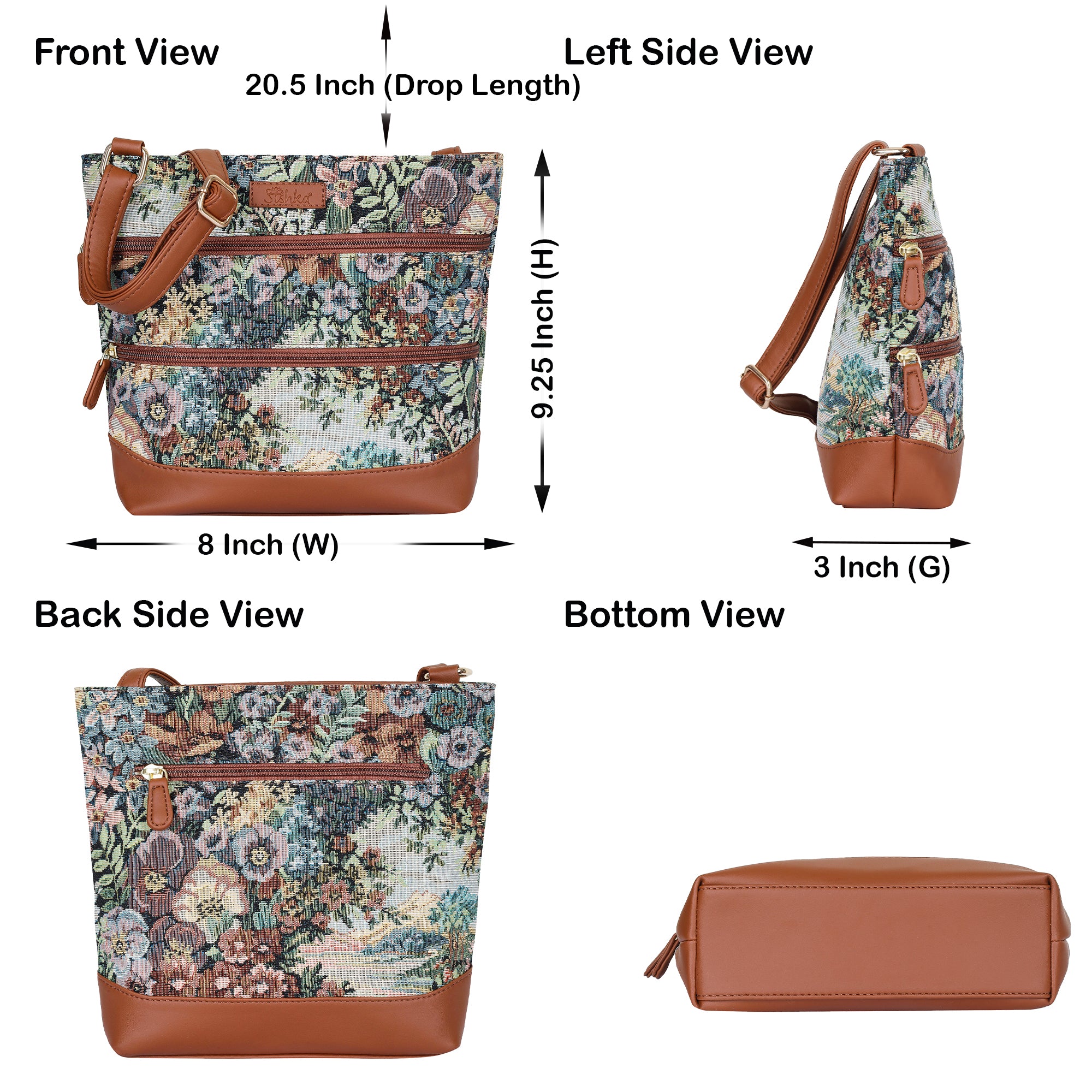 Women’s Botanical Tapestry Crossbody Bag – Messenger-Style Shoulder Purse with Vegan Leather Trim for Everyday Carry