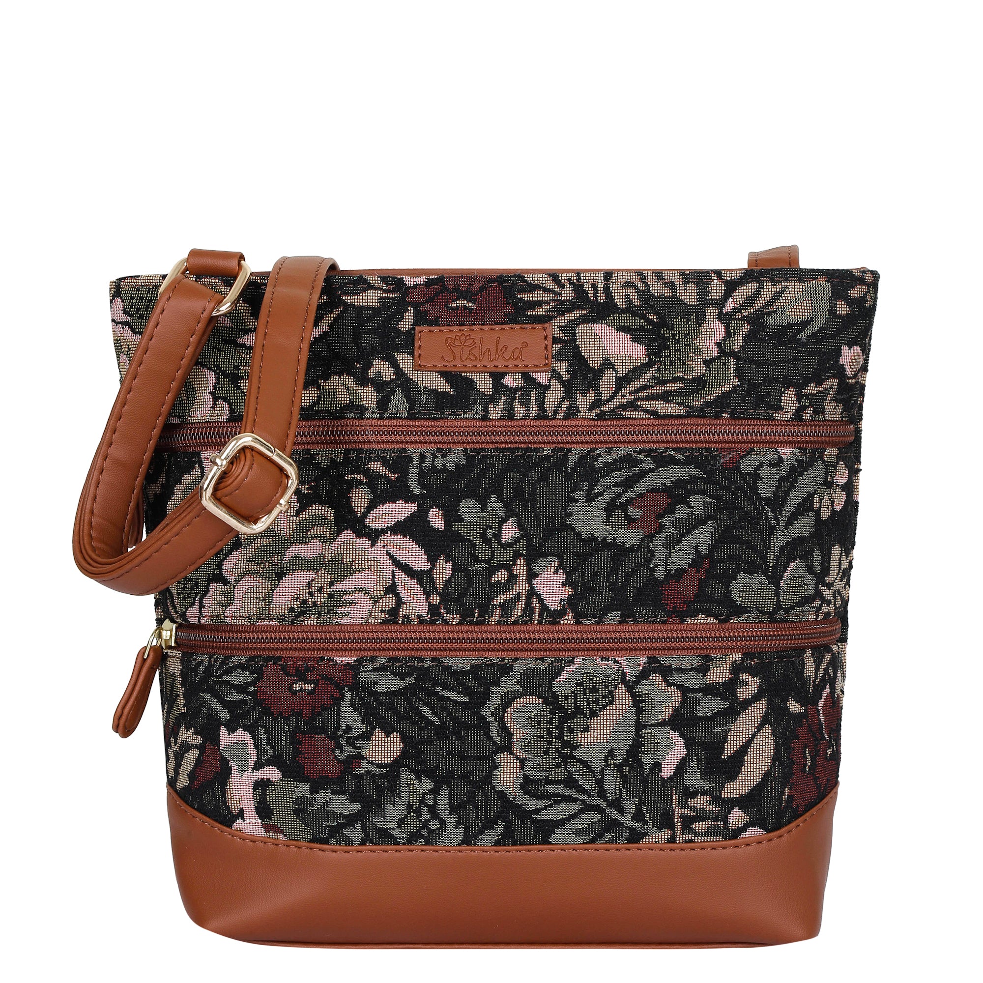 Women’s Vintage Tapestry Crossbody Sling Bag – Shoulder & Messenger Purse with Vegan Leather Trim & Adjustable Strap for Daily Use