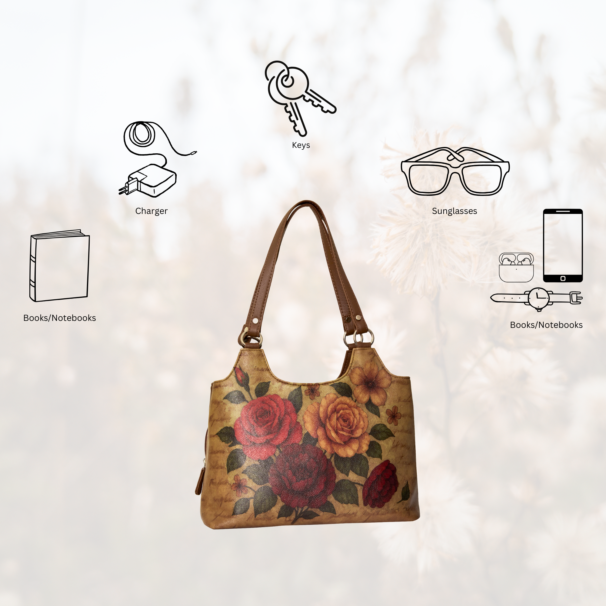 Printed Genuine Leather Shoulder Tote Bag for Women – Stylish Top Handle Handbag Purse– Travel, Office & Daily Use