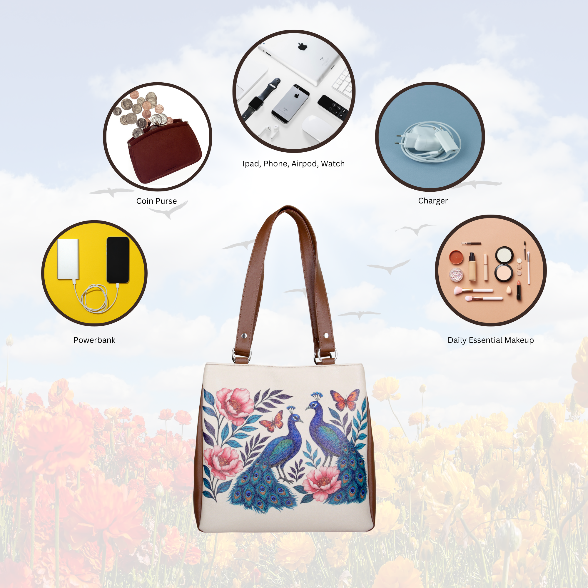 Women’s Printed Leather Tote Shoulder Bag – Multi-Compartment Handbag for Daily Use, Work & Travel