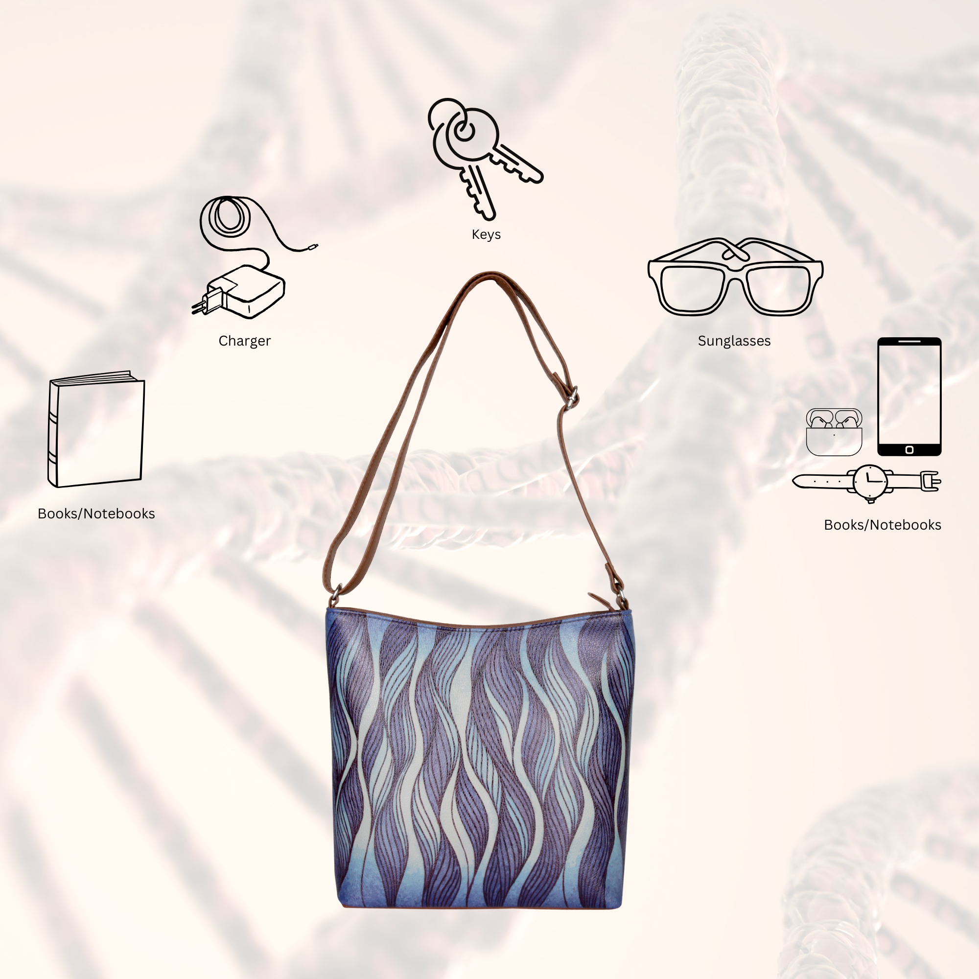 Printed Leather Crossbody Bag – Adjustable Sling & Over the Shoulder Bag for Women – Stylish Handbag & Travel Purse