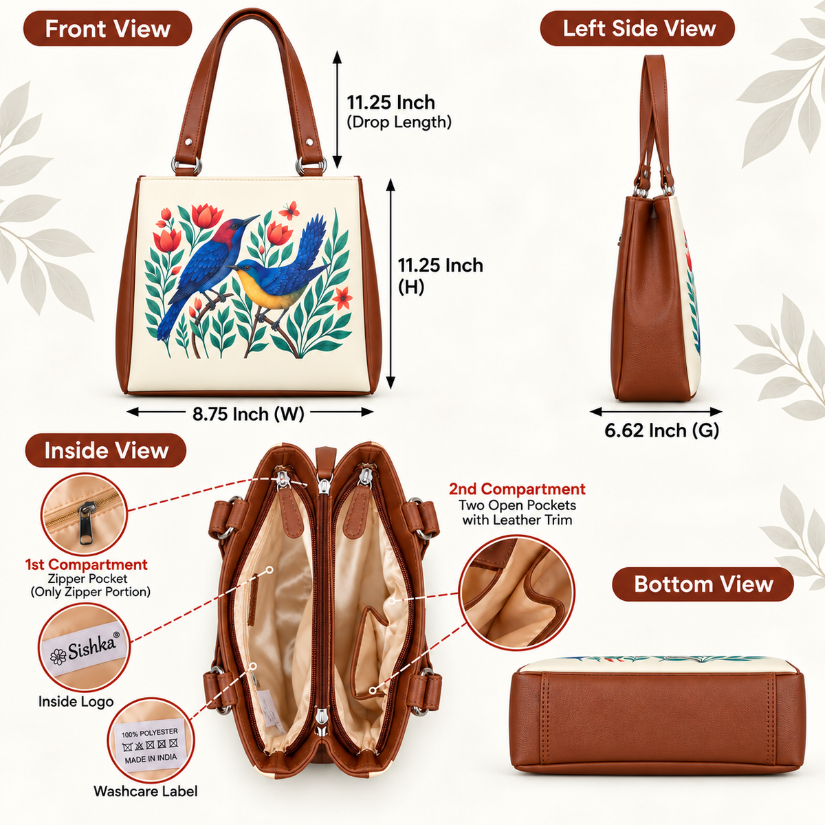 Women’s Printed Vegan Leather Tote Shoulder Bag – Multi-Compartment Handbag for Daily Use, Work & Travel