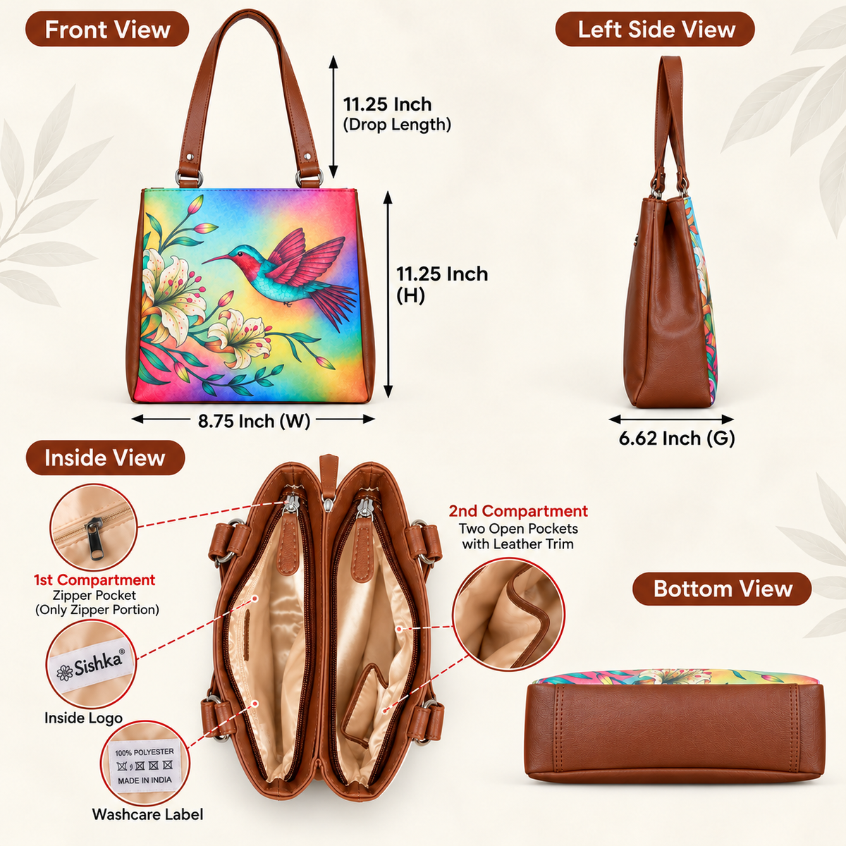 Women’s Printed Vegan Leather Tote Shoulder Bag – Multi-Compartment Handbag for Daily Use, Work & Travel