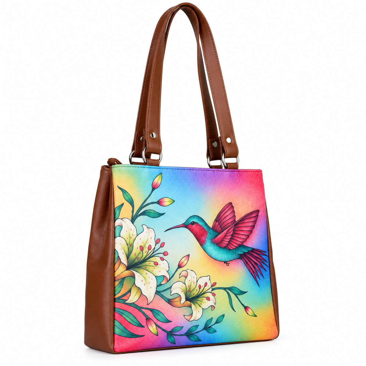 Women’s Printed Vegan Leather Tote Shoulder Bag – Multi-Compartment Handbag for Daily Use, Work & Travel